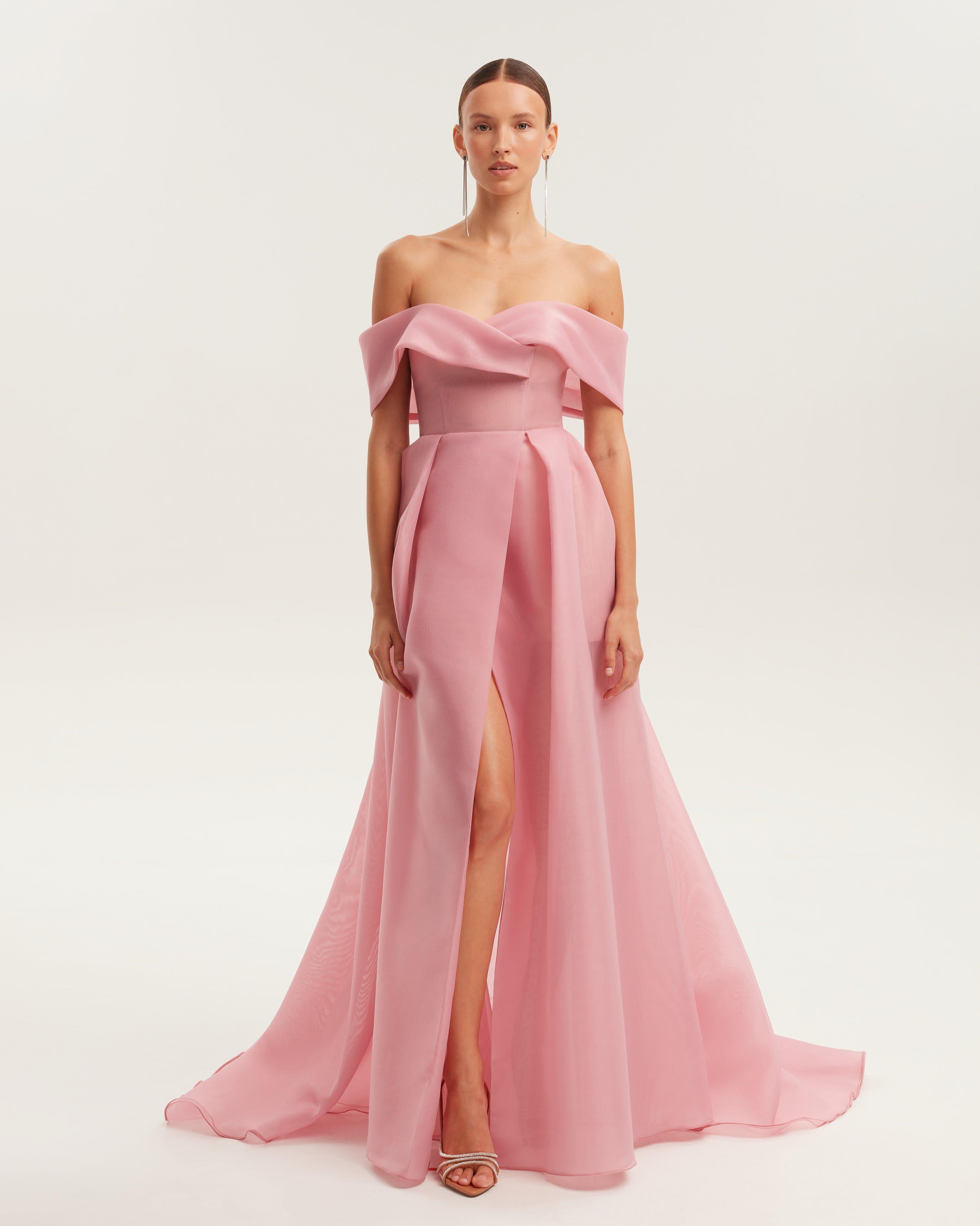 chinese dress ladies Light Pink Chiffon Off Shoulder Maxi Dress Large main image 0