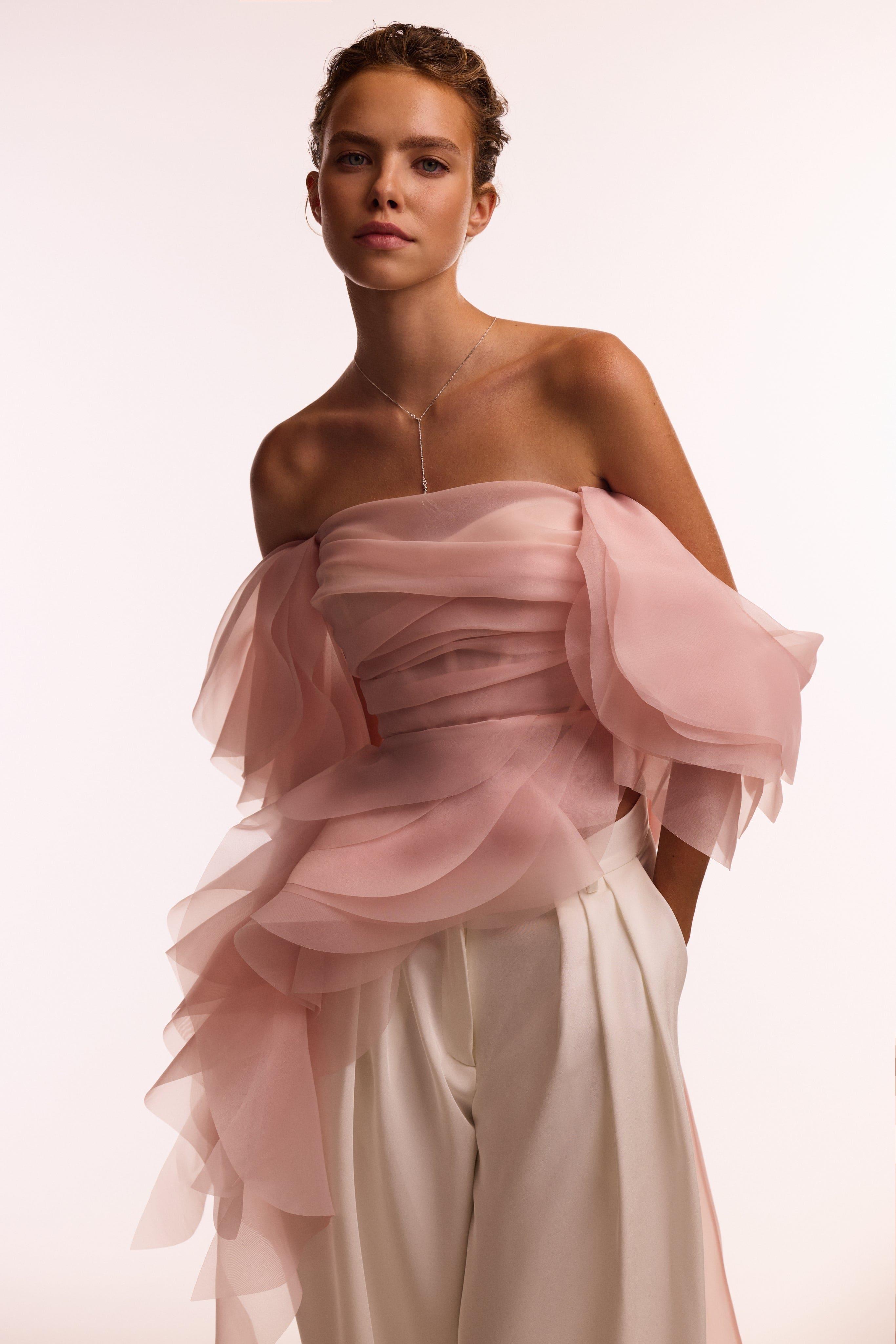 Millà Ruffled Off-Shoulder Organza Blouse in Pink | Lyst