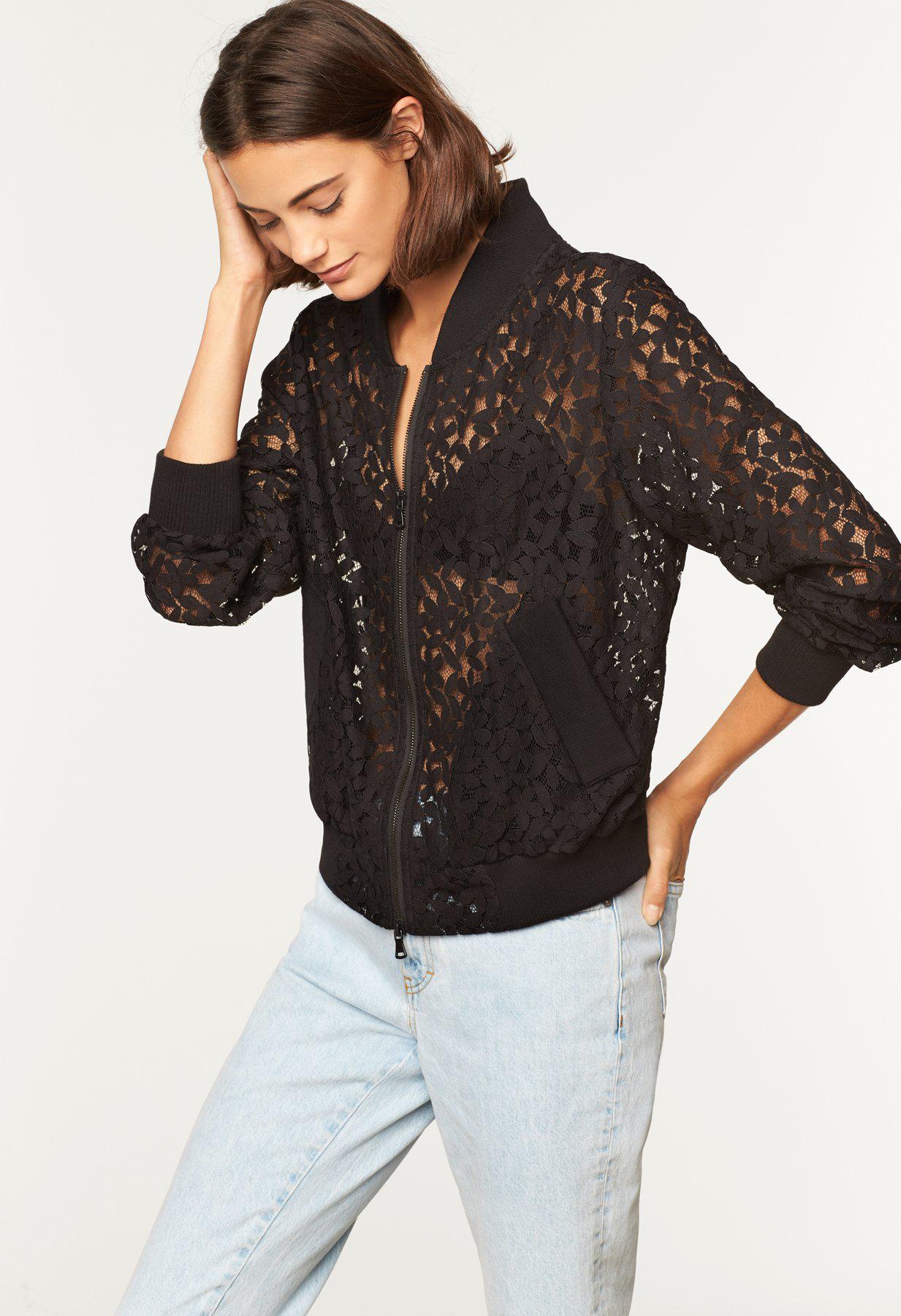 Download MILLY Floral Lace Bomber Jacket in Black - Lyst