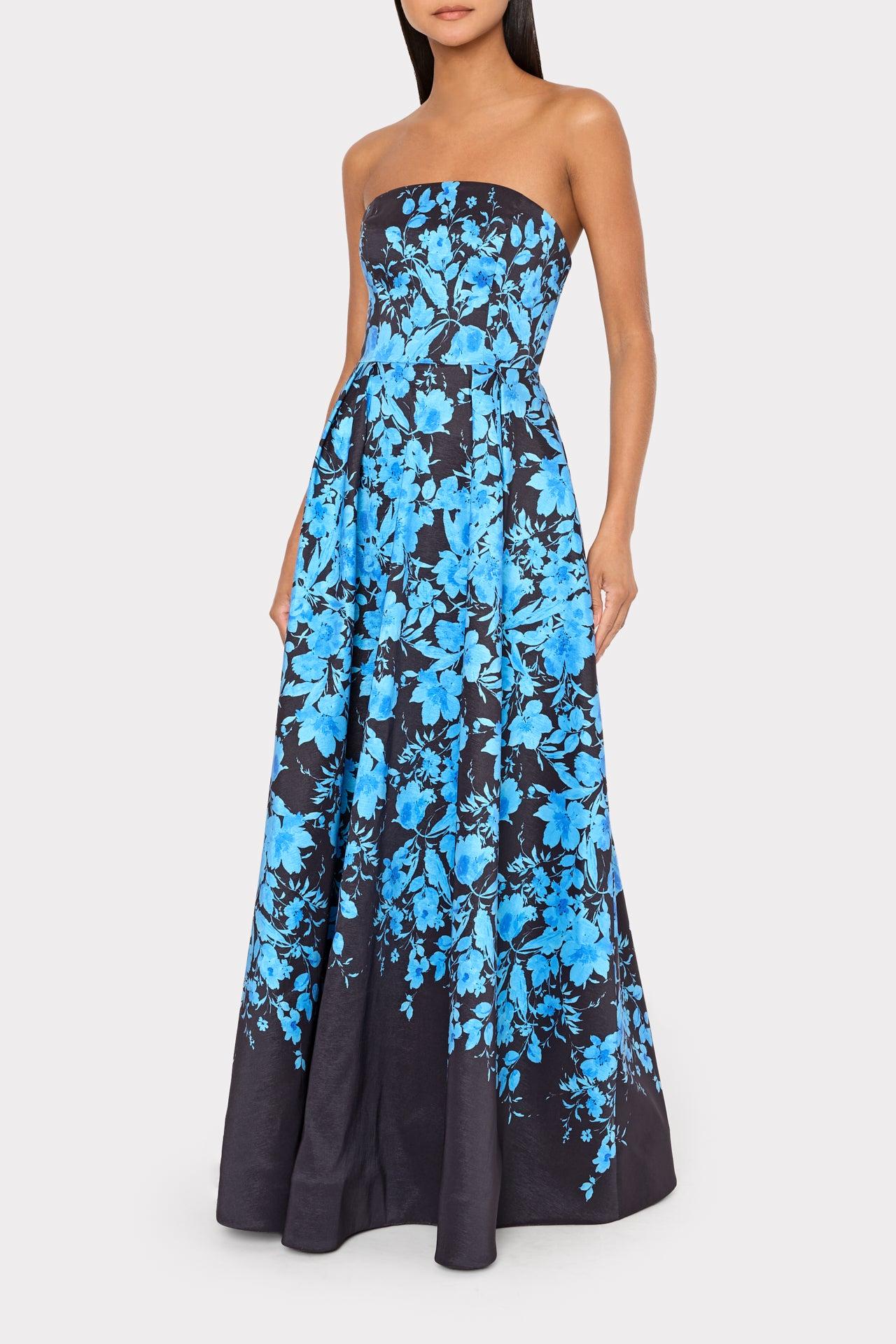 MILLY Winona Flower Strapless Gown in Blue | Lyst