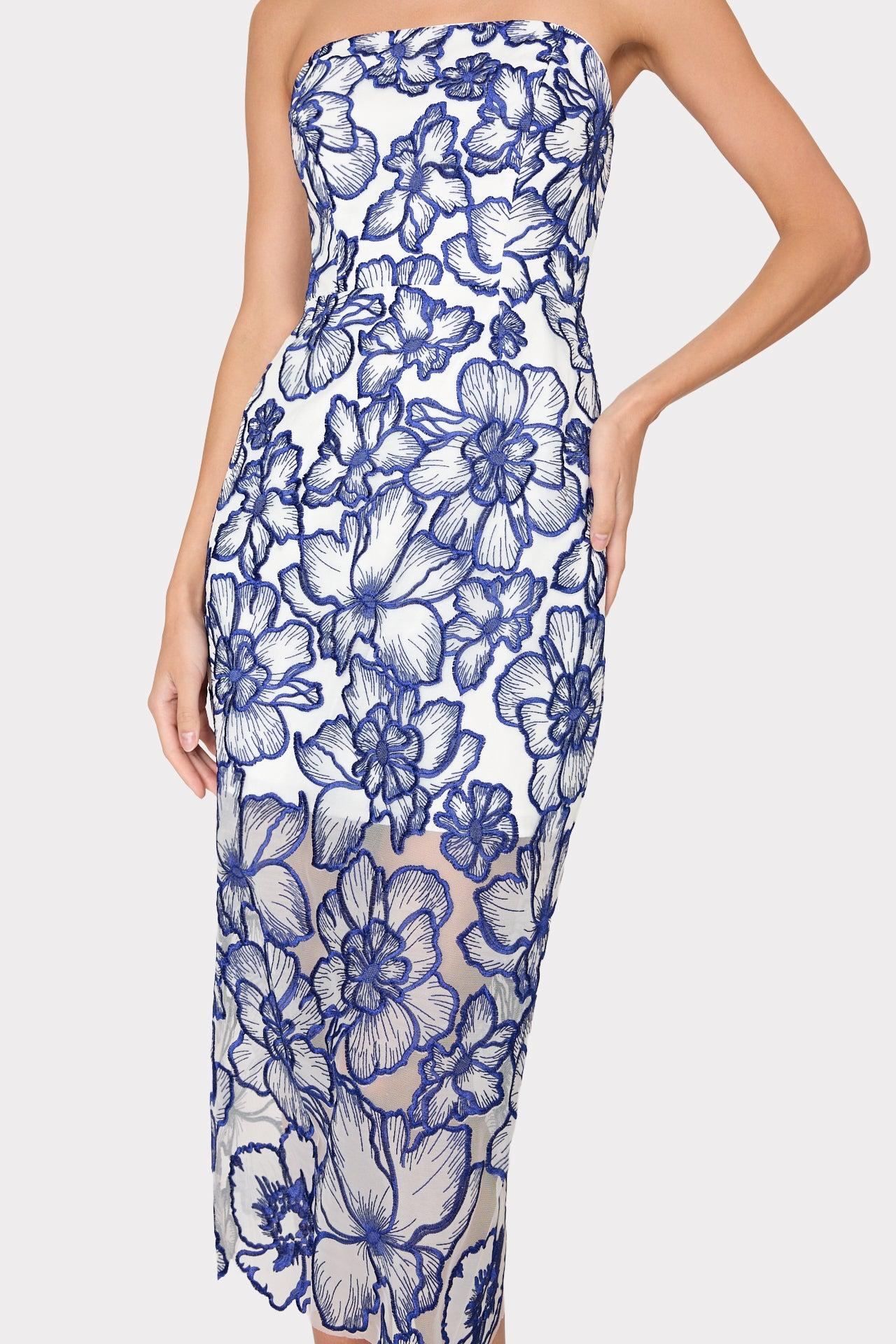 sachin and babi light blue dress MILLY Kait Floral Garden Embroidered Dress in Blue main image 1