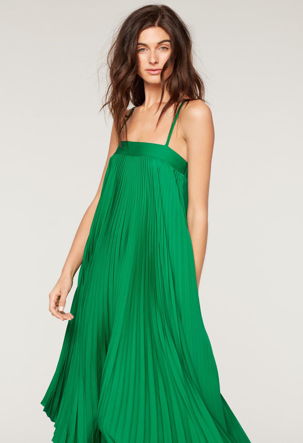 MILLY Stretch Silk Pleated Irene Dress in Green | Lyst