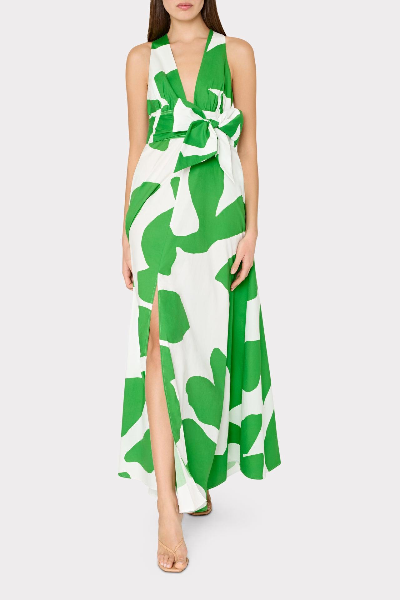 MILLY Catarina Grand Foliage Poplin Maxi Dress in Green | Lyst