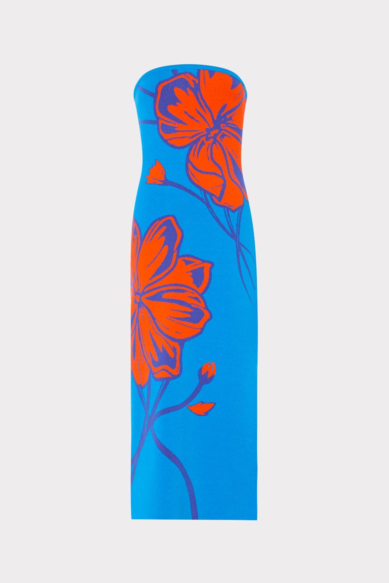 milly floral embroidered mesh strapless midi dress Milly Dolores Floral-Embroidered Strapless Maxi Dress