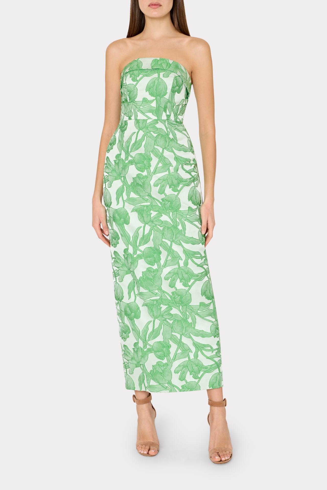 MILLY Tulip Jacquard Strapless Dress in Green | Lyst