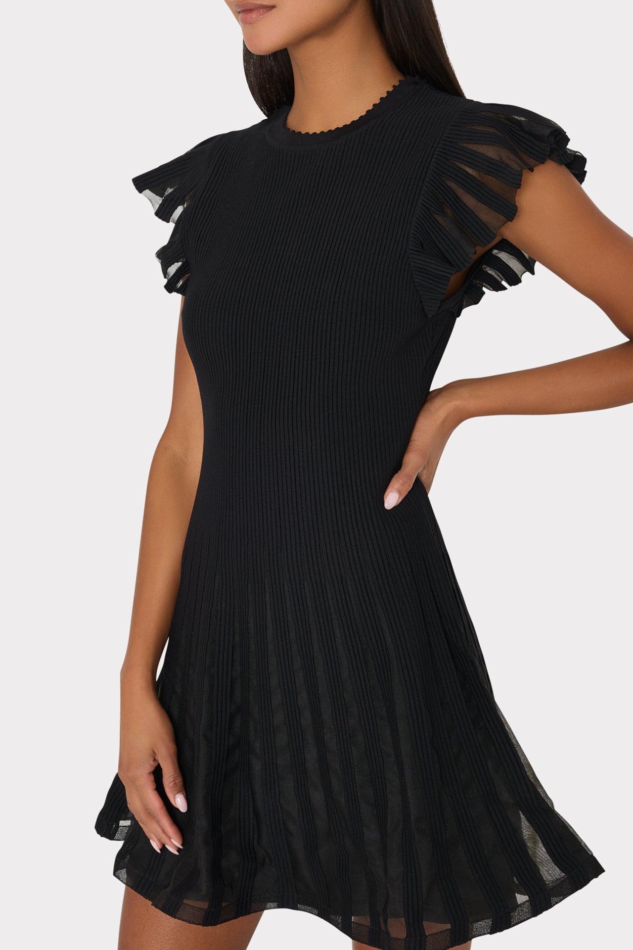 MILLY Sheer Flutter Sleeve Knit Mini Dress in Black | Lyst