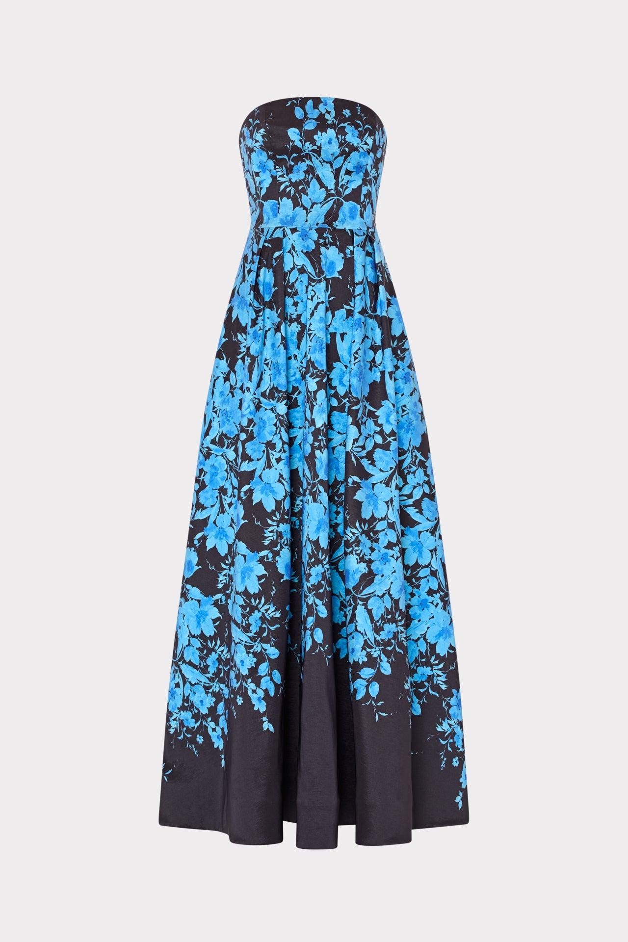 MILLY Winona Flower Strapless Gown in Blue | Lyst