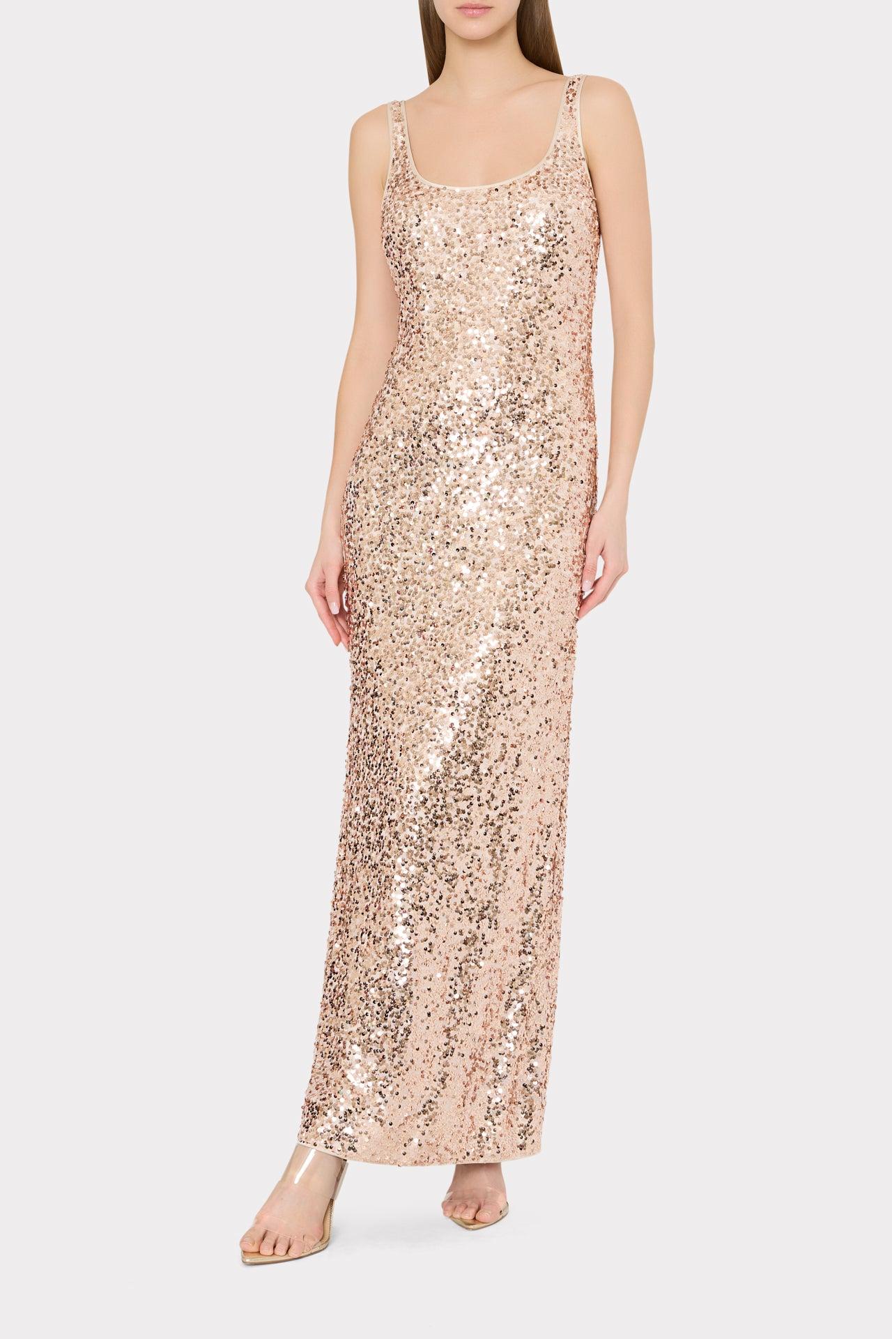 MILLY Tatum Stretch Shimmer Sequins Scoop Neck Dress in White | Lyst