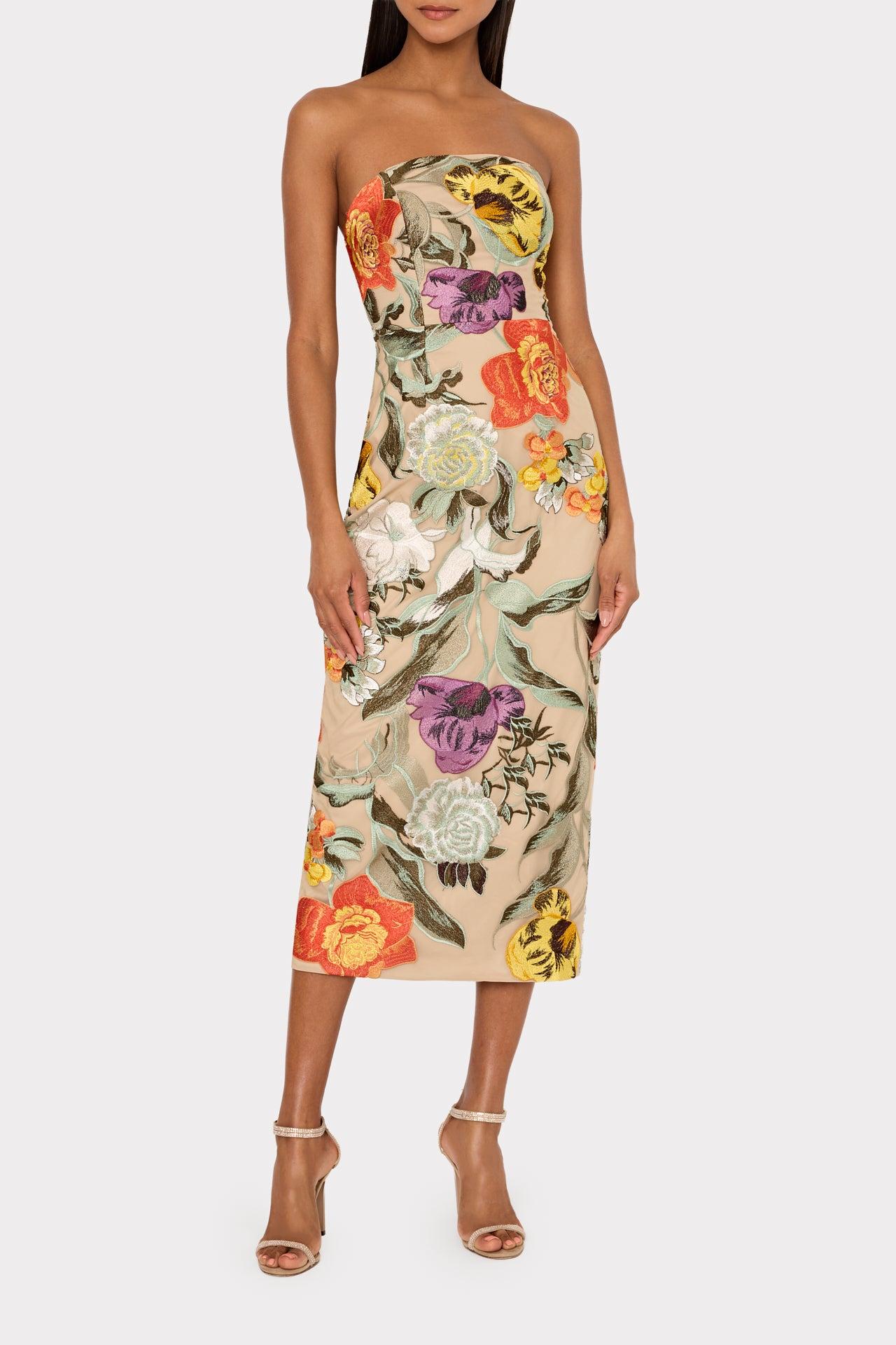 milly shiloh floral sequined midi-dress MILLY Shiloh Embroidered Midi Dress in White