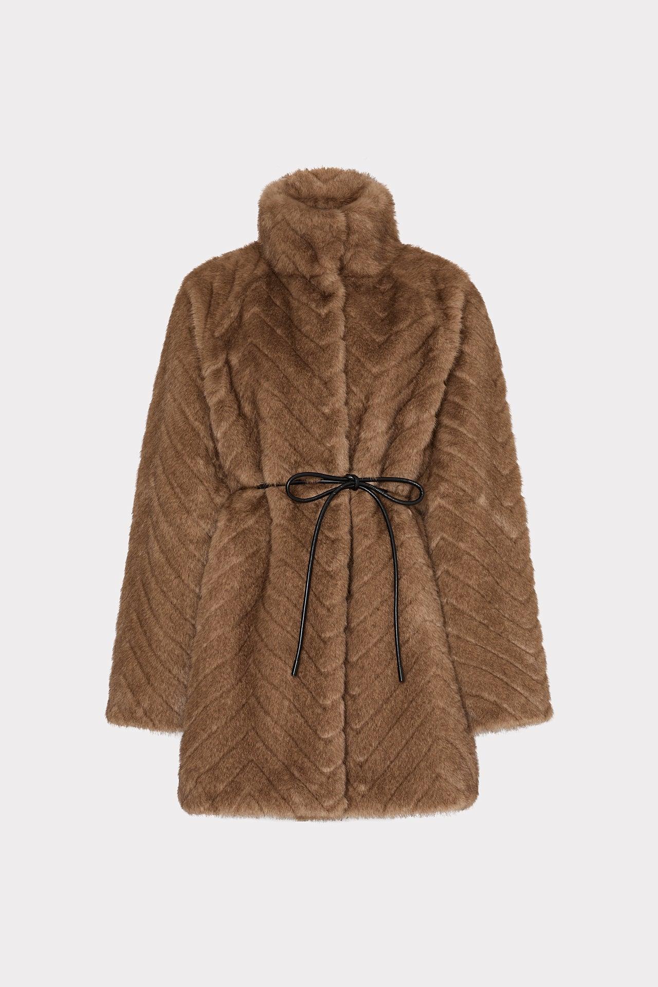 MILLY Amia Chevron Faux Fur Coat in Brown Lyst
