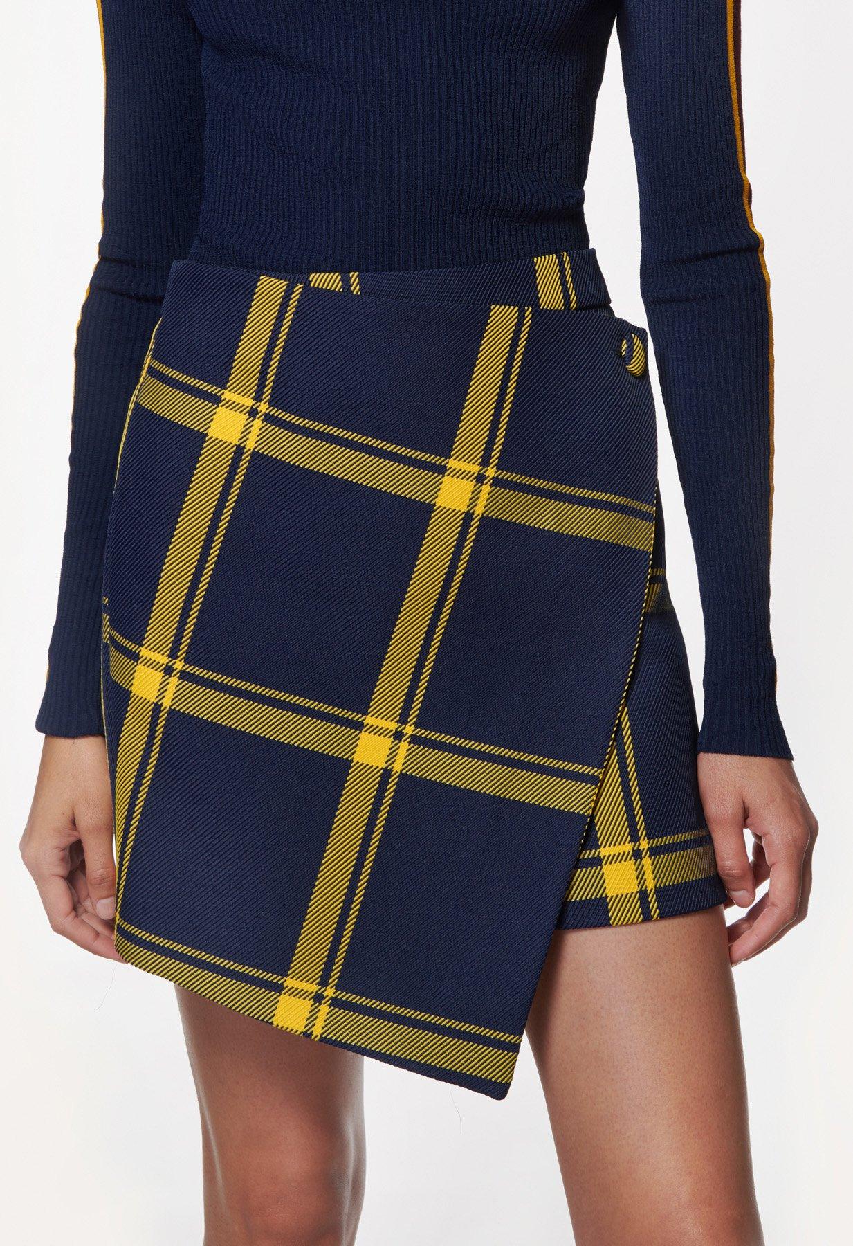 MILLY Synthetic Prepster Check Wrap Skirt in Navy/Gold (Blue) - Lyst
