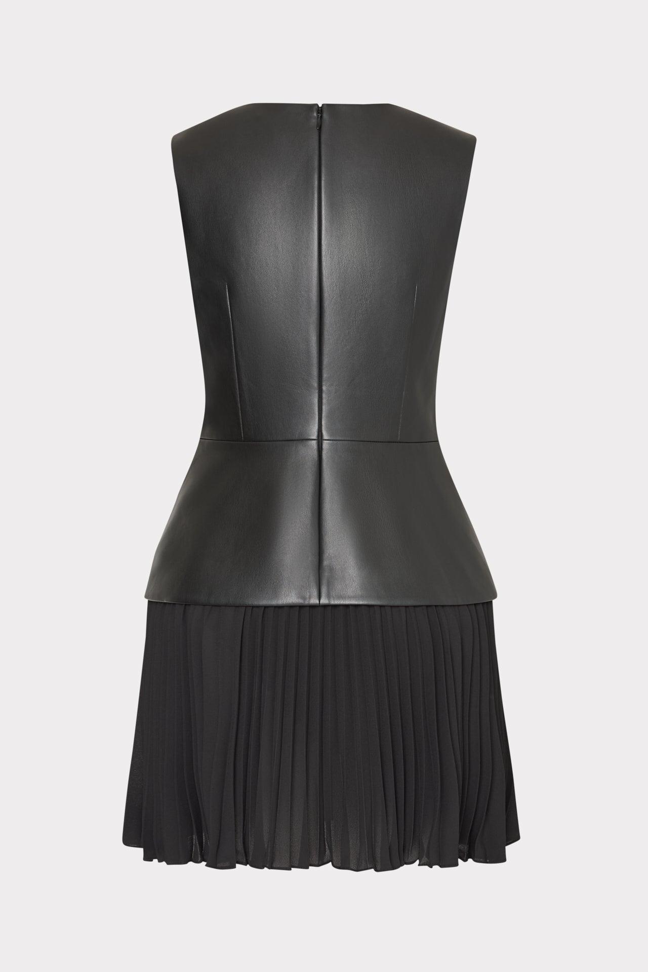 MILLY Haddy Leather Pleated Combo Mini Dress in Black | Lyst
