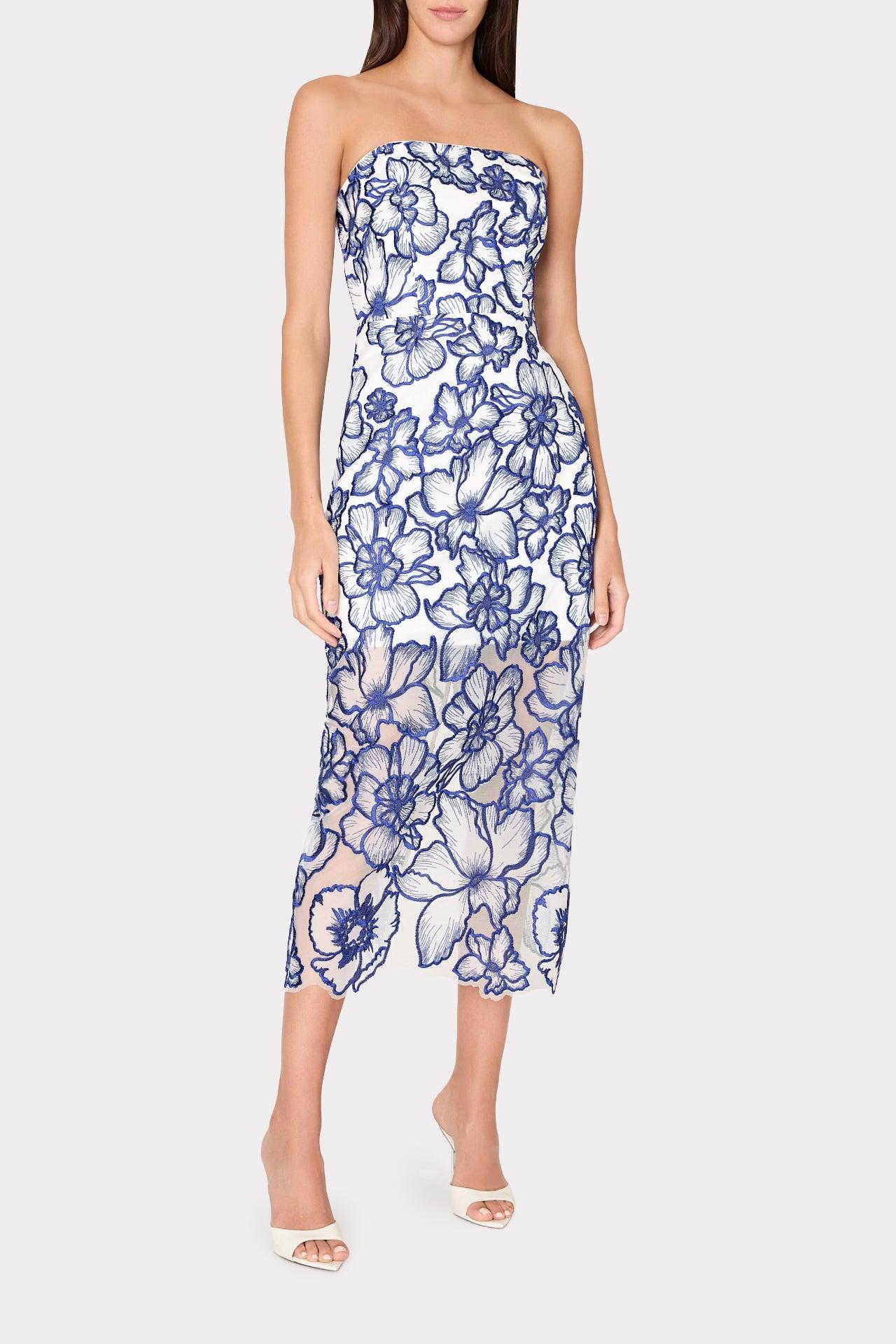 MILLY Kait Floral Garden Embroidered Dress in Blue | Lyst