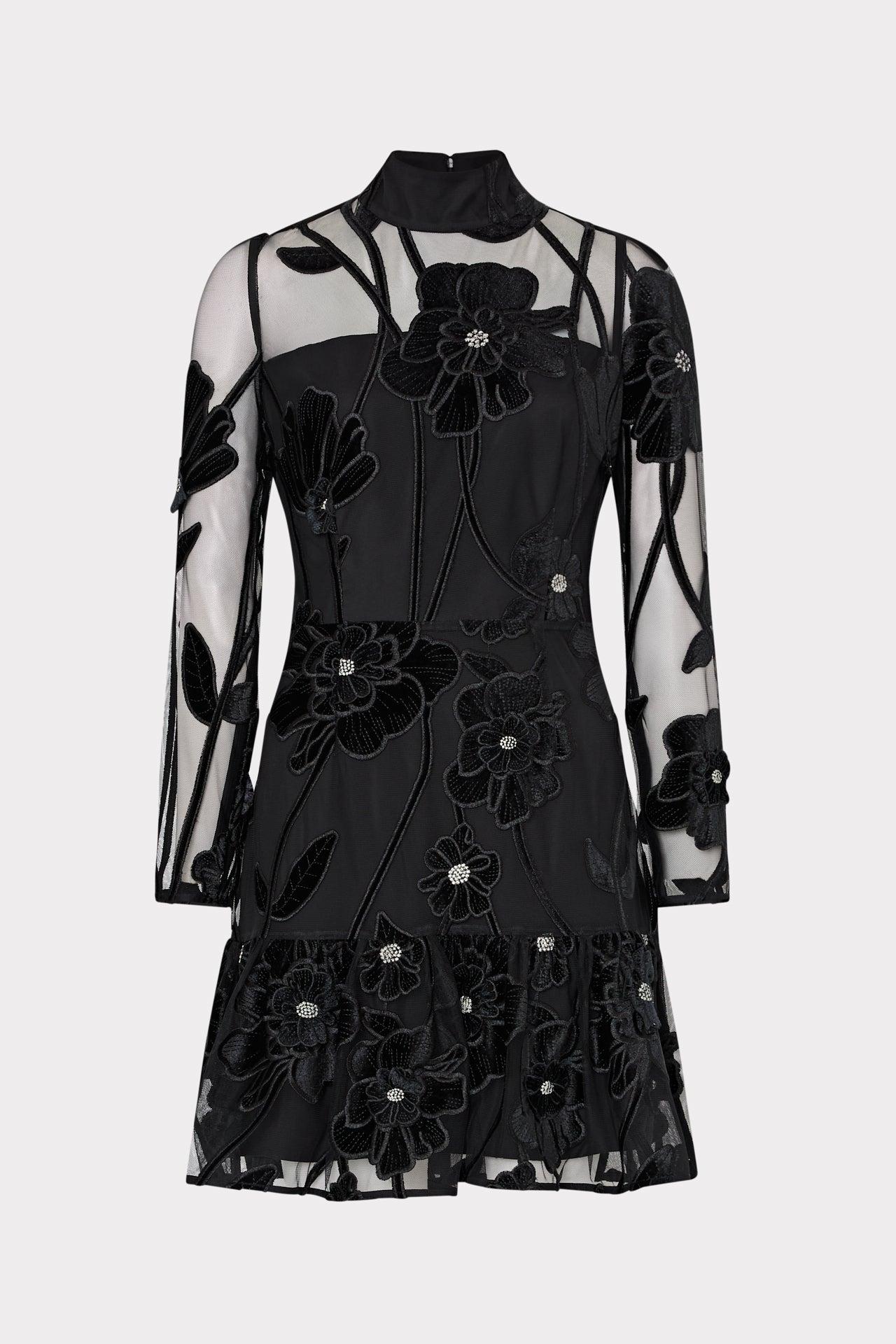 MILLY Remington Velvet Fleur Mockneck Mini Dress in Black | Lyst MILLY Remington Velvet Fleur Mockneck Mini Dress in Black | Lyst