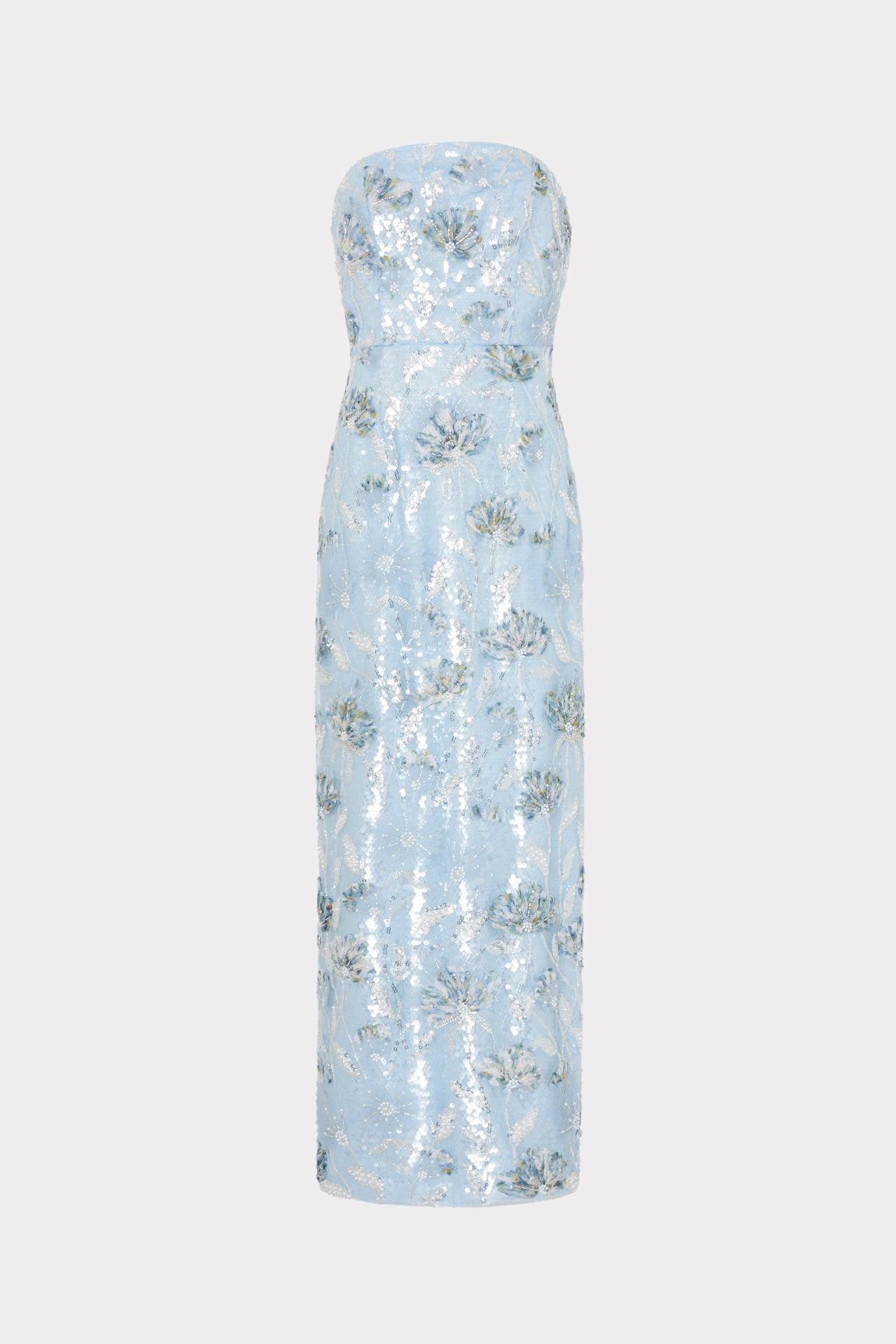 MILLY Jasmine Sequins Strapless Dress in Blue