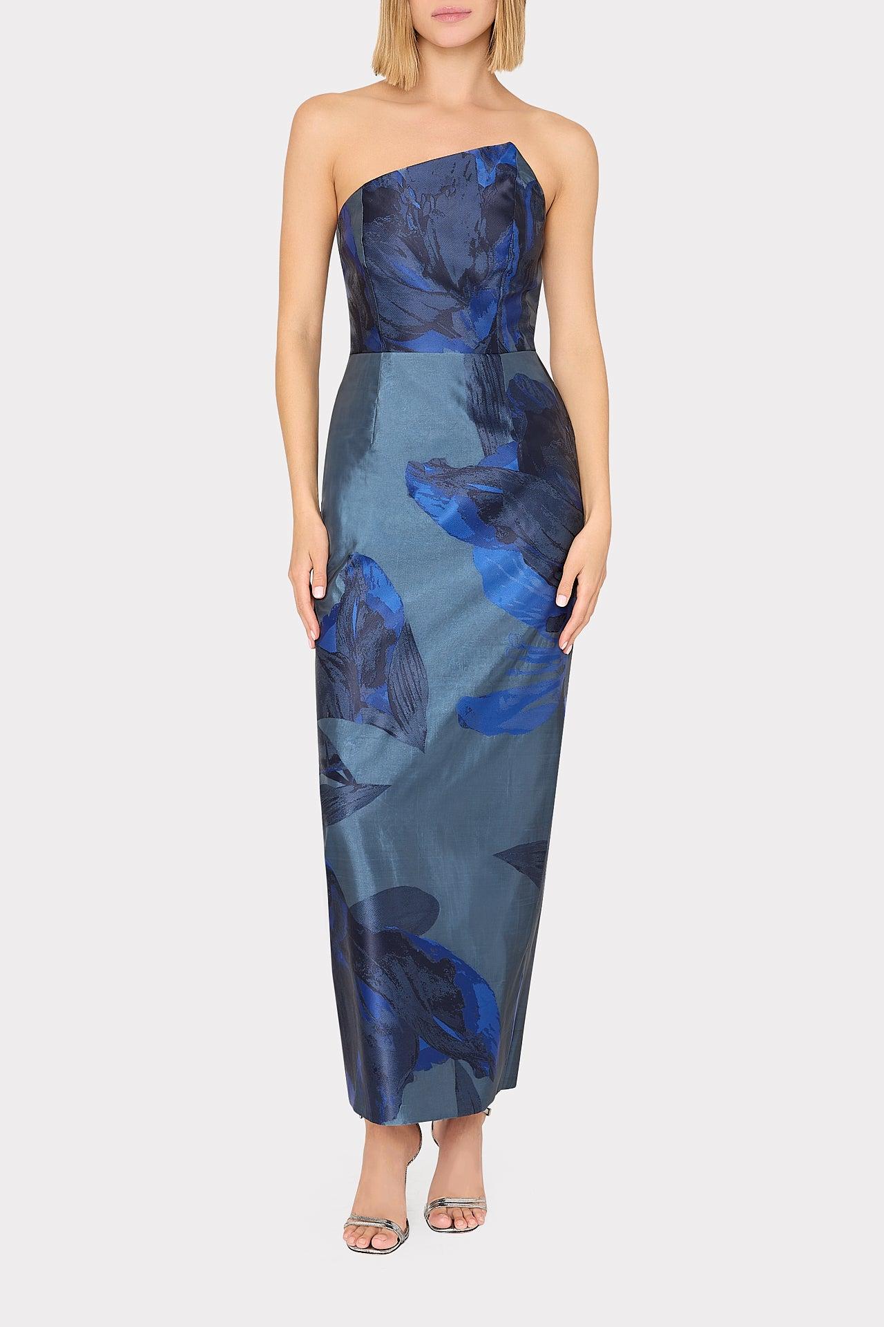 MILLY Asymmetrical Forest Jacquard Maxi Dress in Blue | Lyst