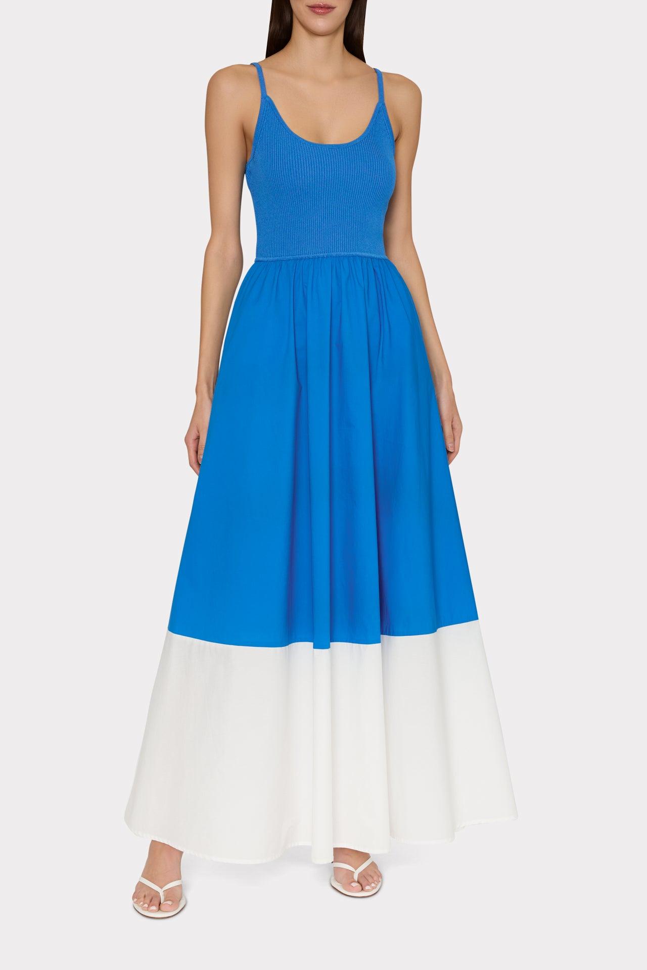 MILLY Cami Knit Poplin Blocked Midi Dress in Blue | Lyst MILLY Cami Knit Poplin Blocked Midi Dress in Blue | Lyst