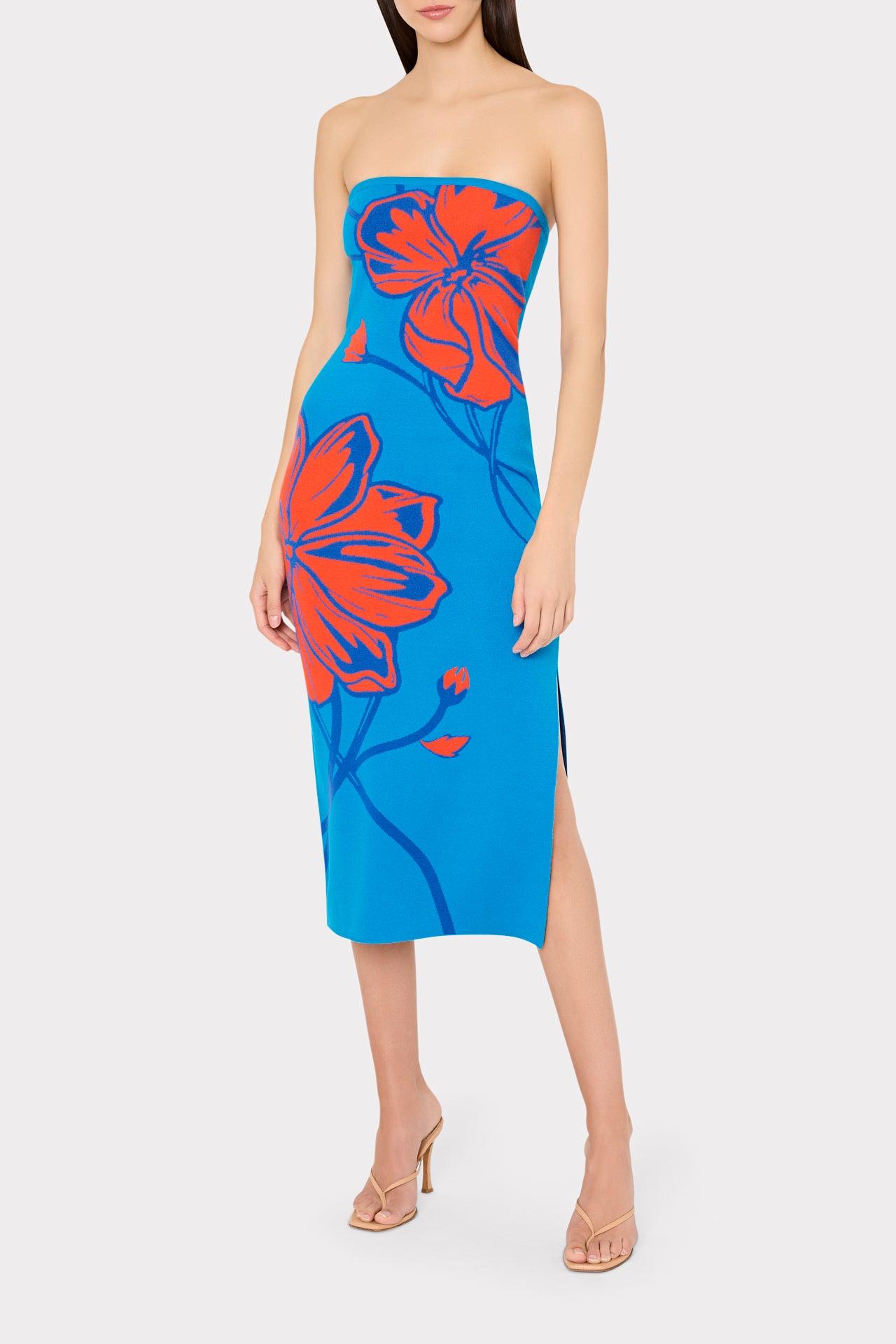 sachin and babi light blue dress Off-White Flower Embroidery Asymetric Hem Midi Dress main image 0