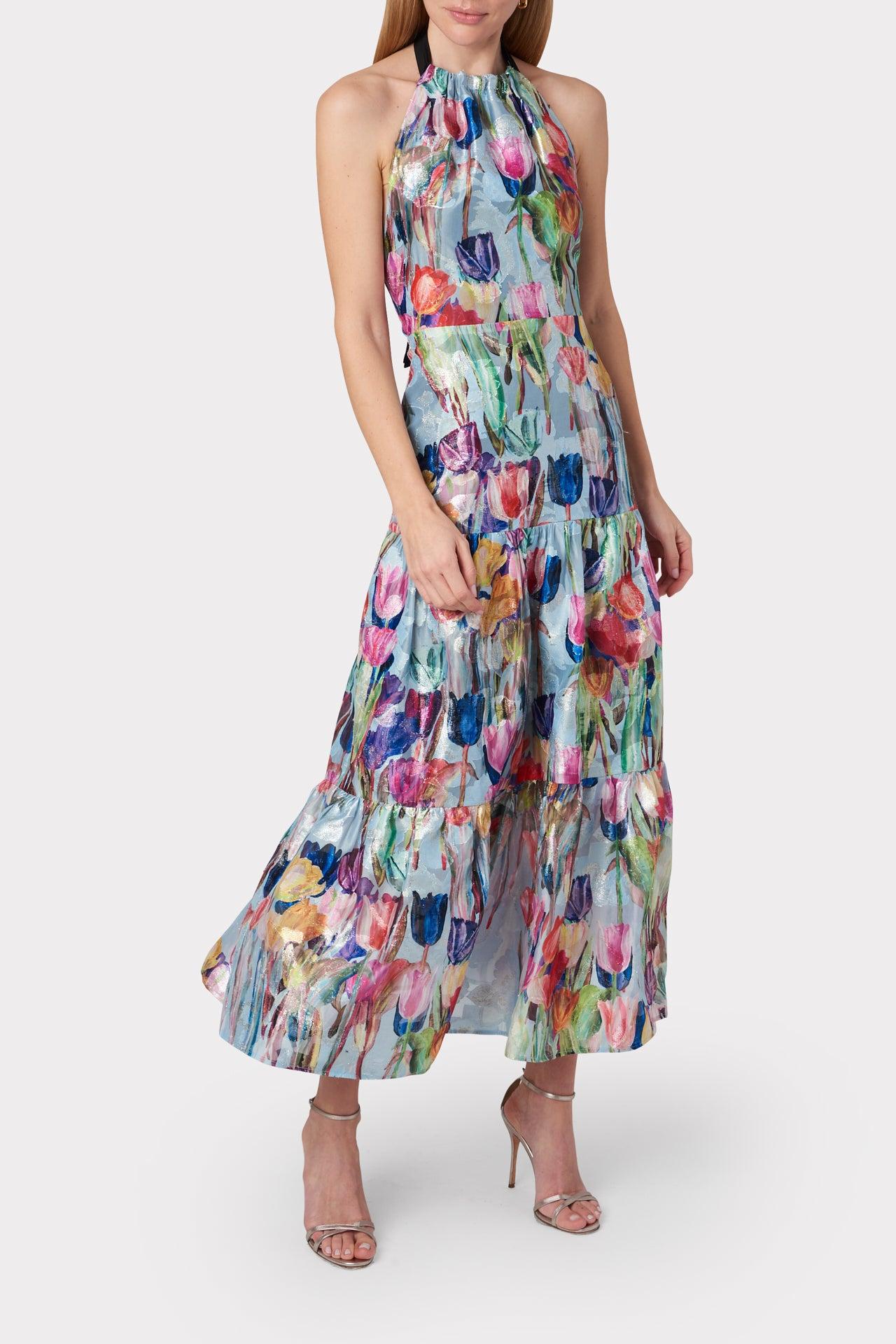 Hayden Butterfly Jacquard Dress in Blue Multi