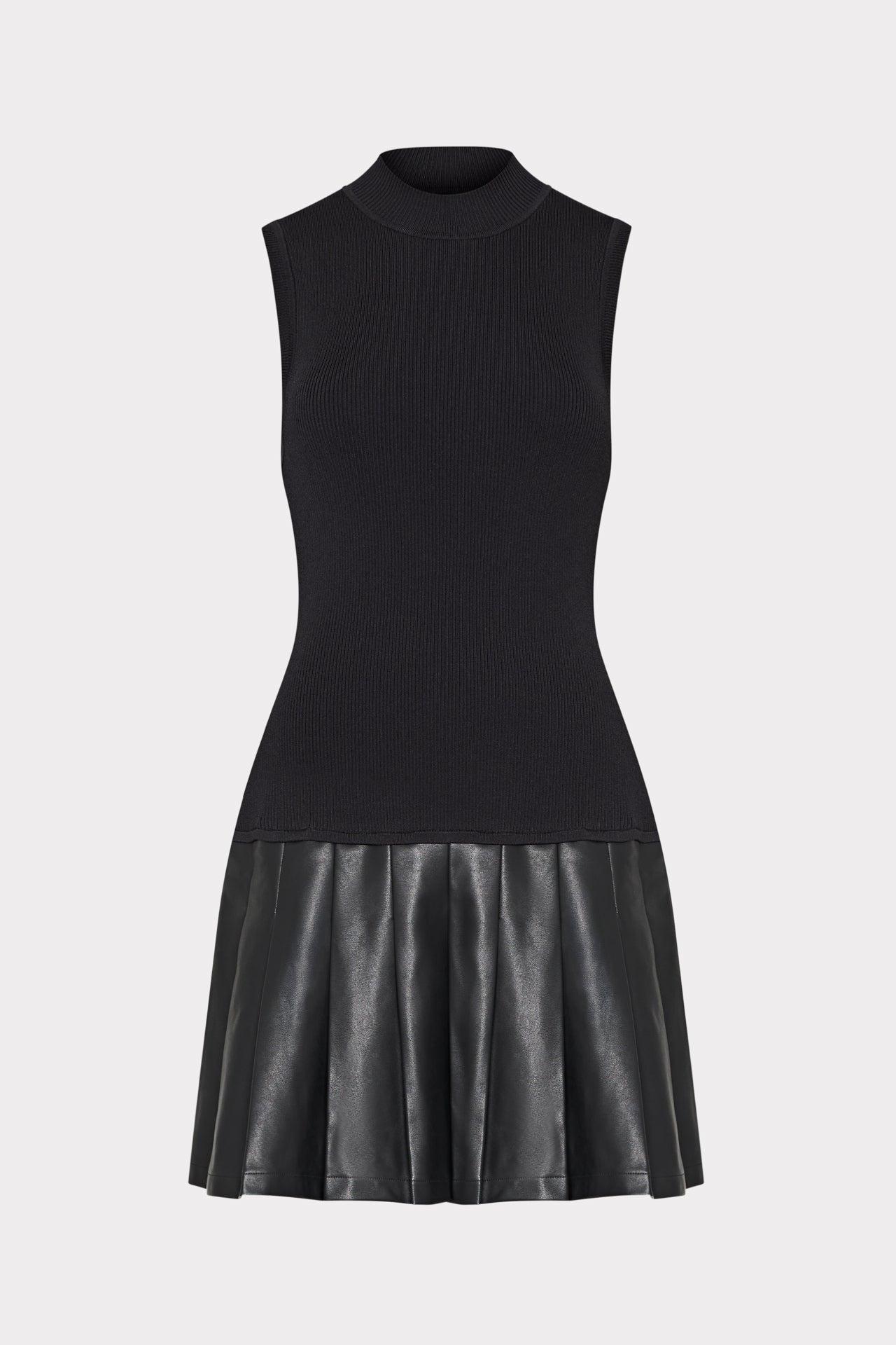 MILLY Leather Skirt Knit Dress in Black | Lyst