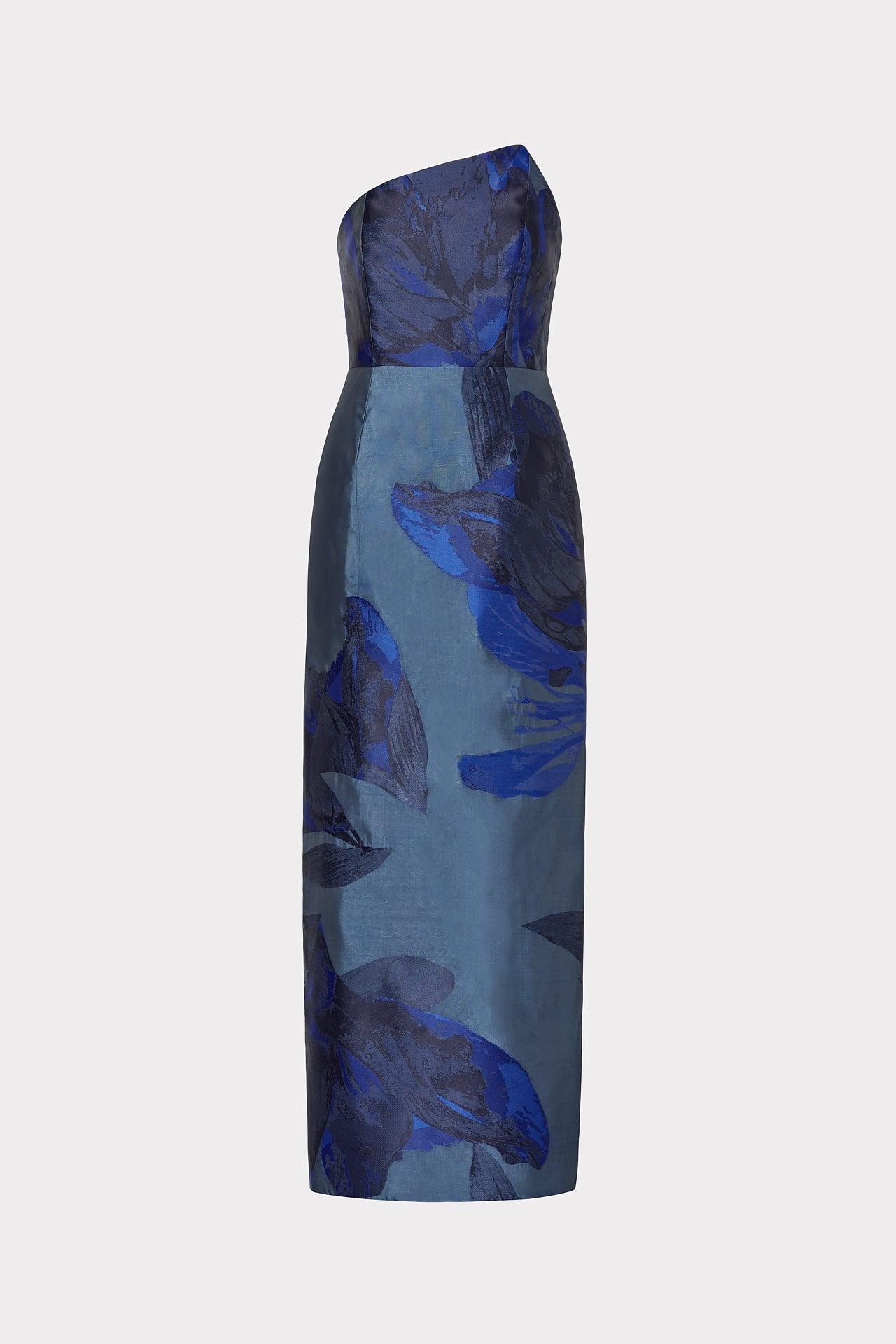 MILLY Asymmetrical Forest Jacquard Maxi Dress in Blue | Lyst