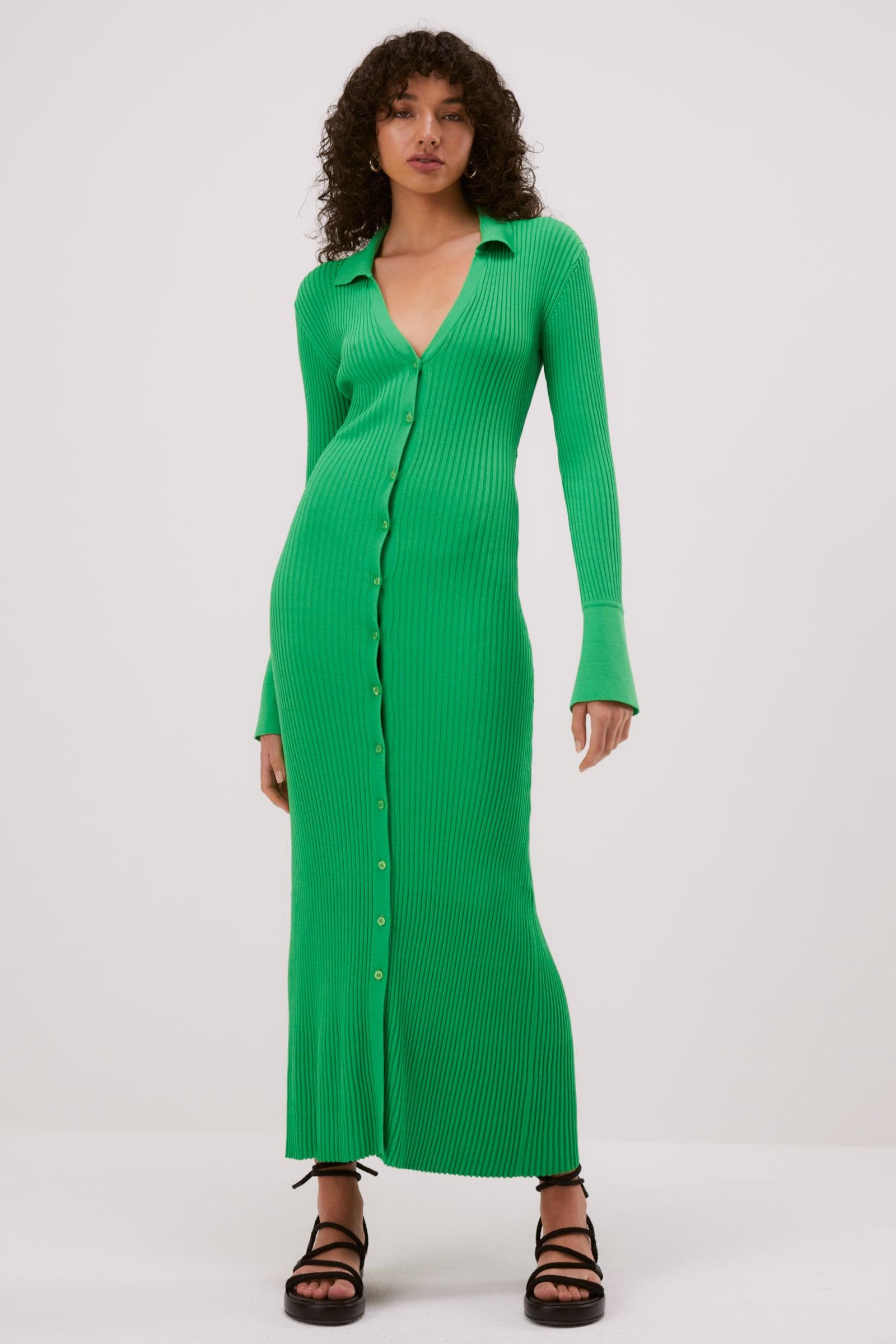 MISHA World Skylar Knit Midi Dress in Green Lyst