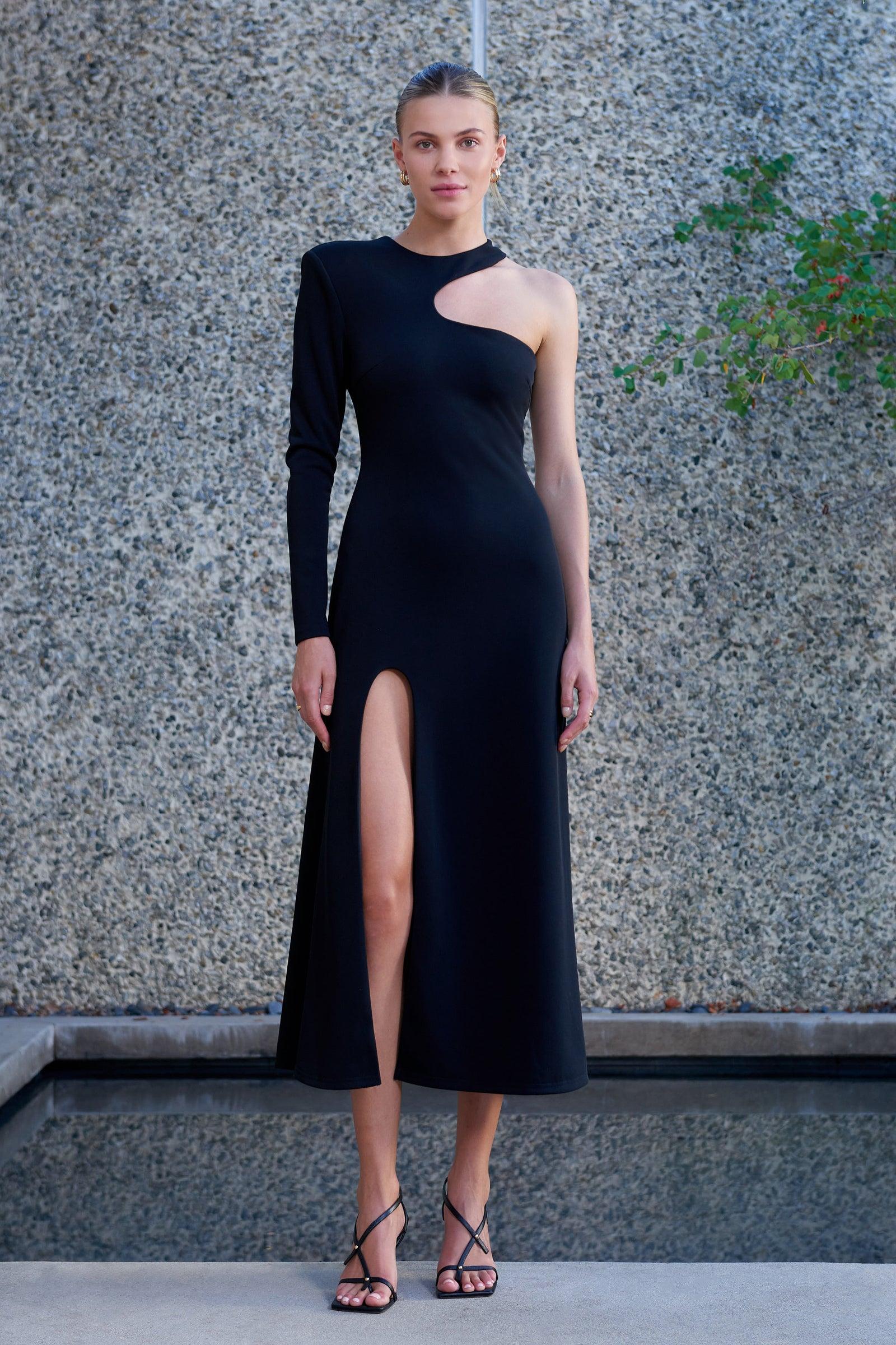 MISHA World Clarence Stretch Twill Midi Dress in Black | Lyst