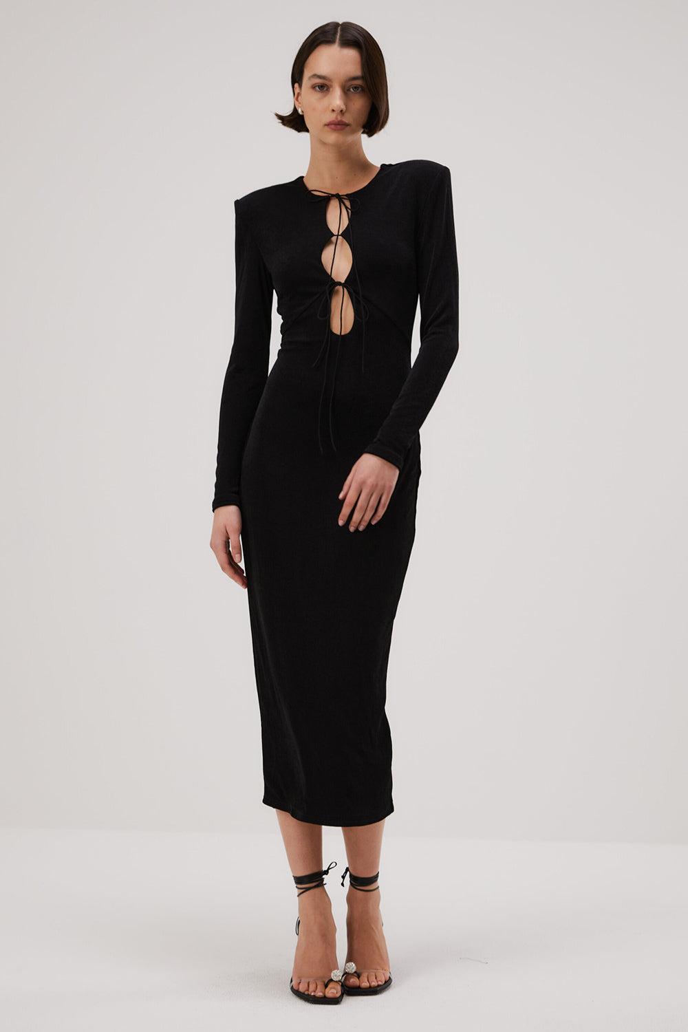 MISHA World Sinead Slinky Jersey Midi Dress in Black | Lyst