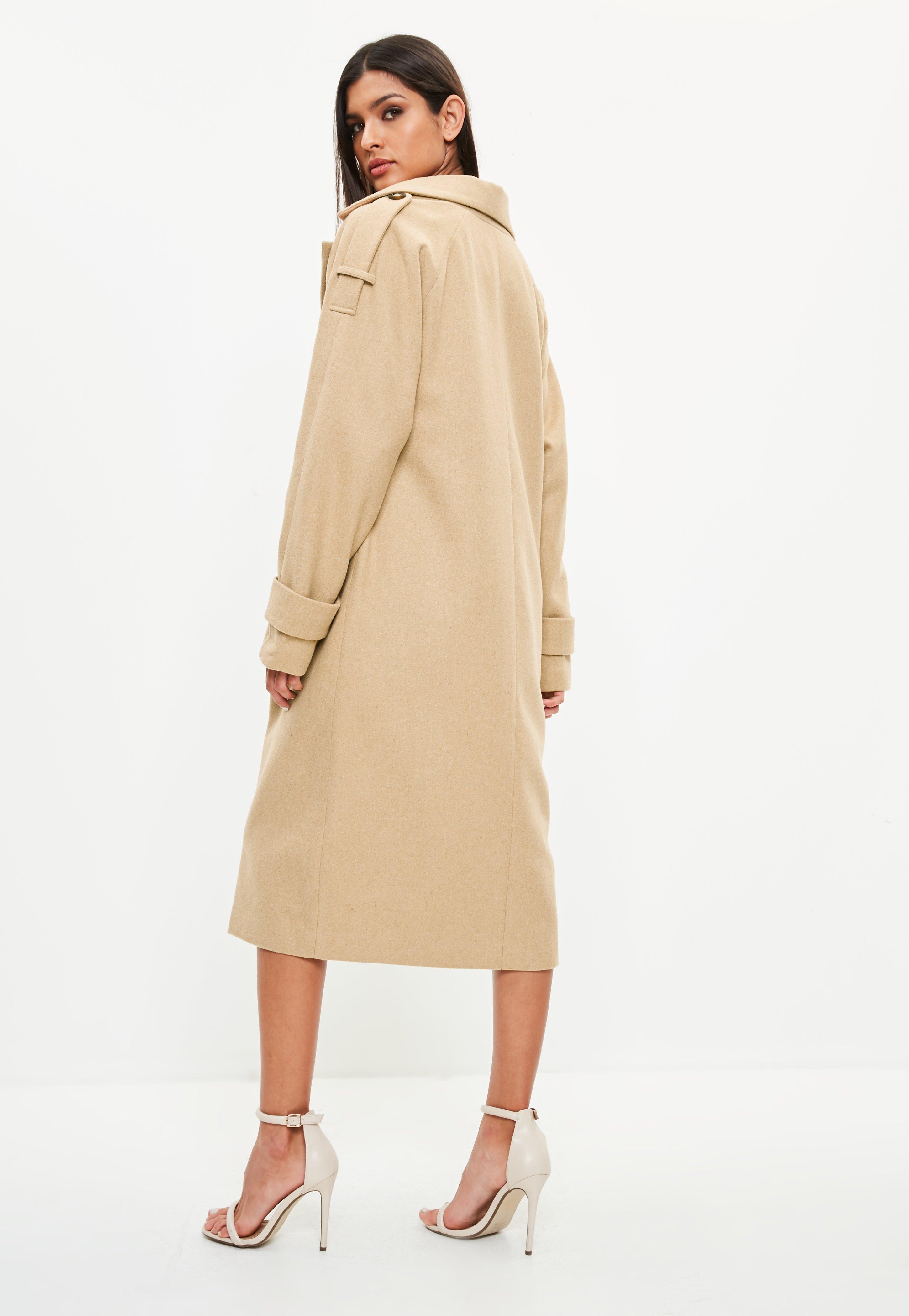 Missguided Camel Double Breasted Faux Wool Coat in Natural ...