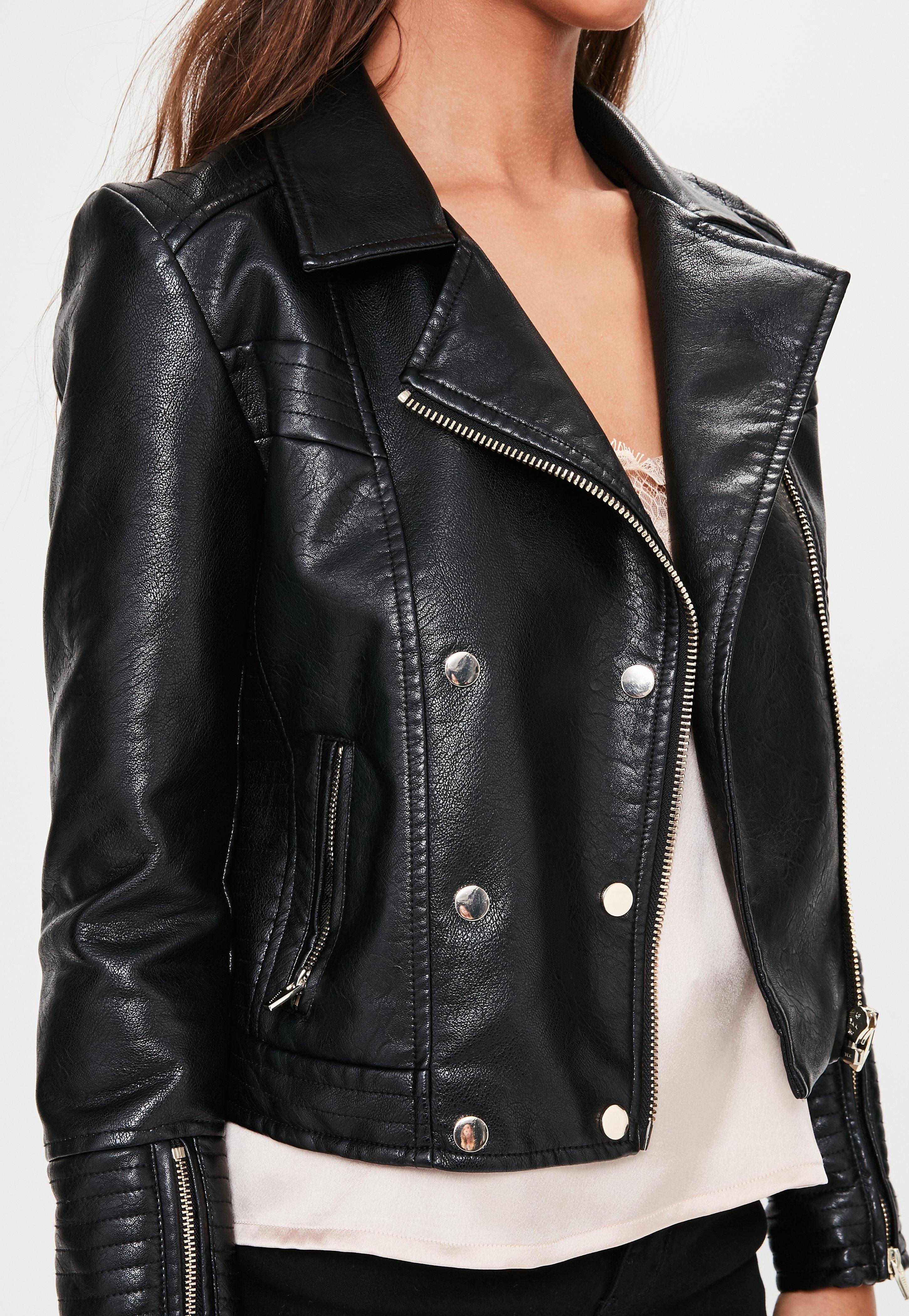 Missguided Black Faux Leather Military Biker Jacket - Lyst