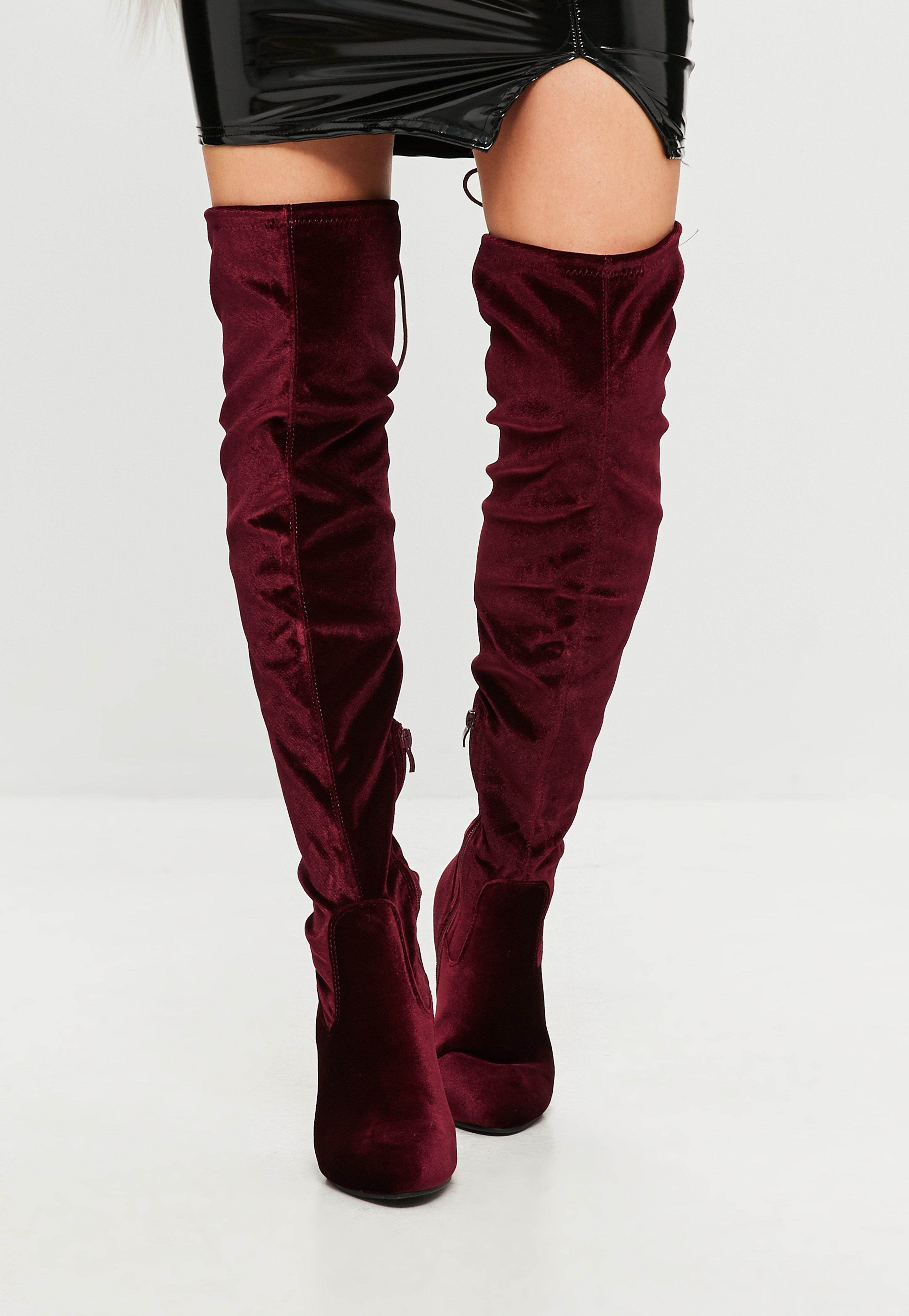 burgundy suede over the knee boots