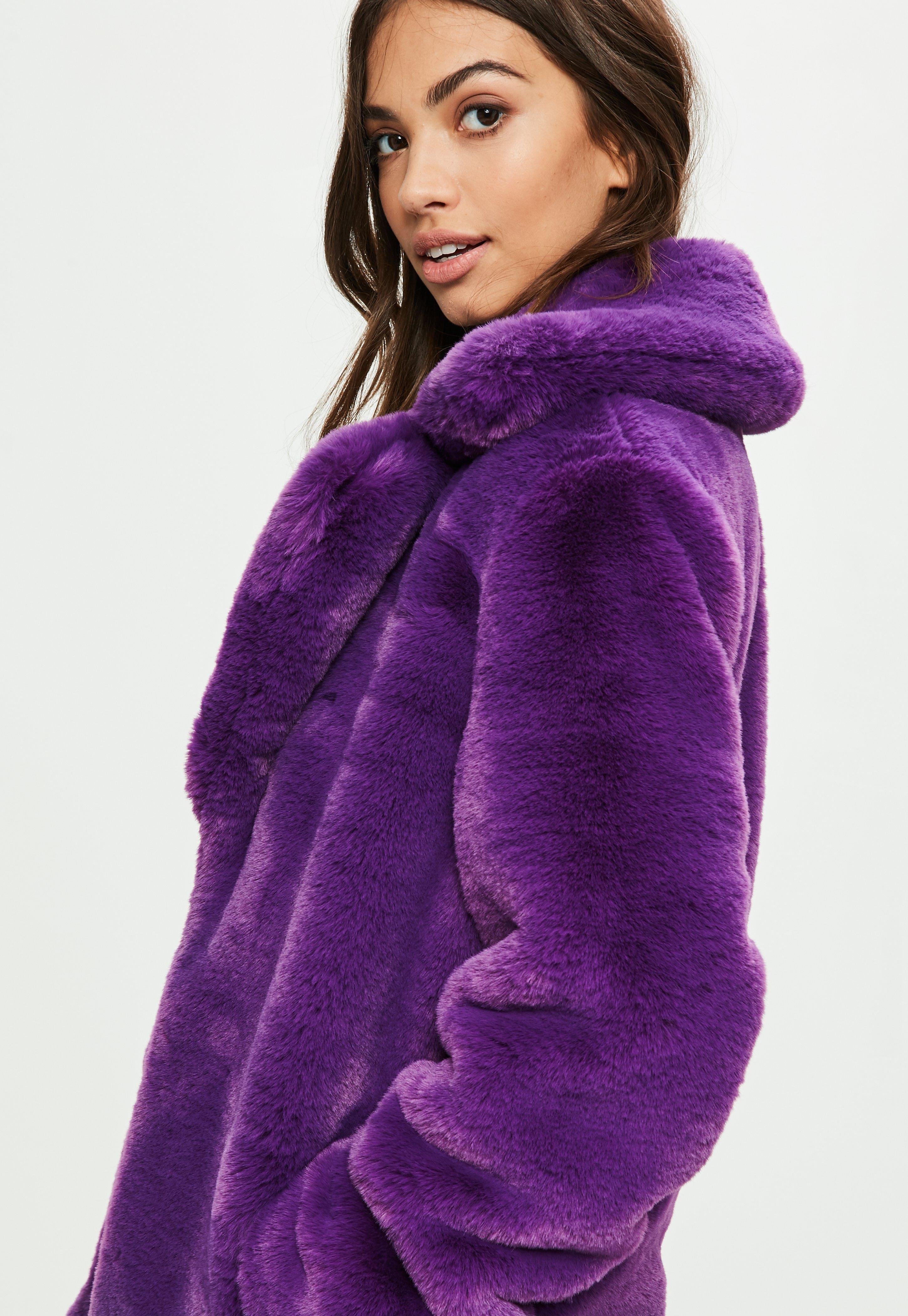 Missguided Purple Faux Fur Coat With Collar Lyst 