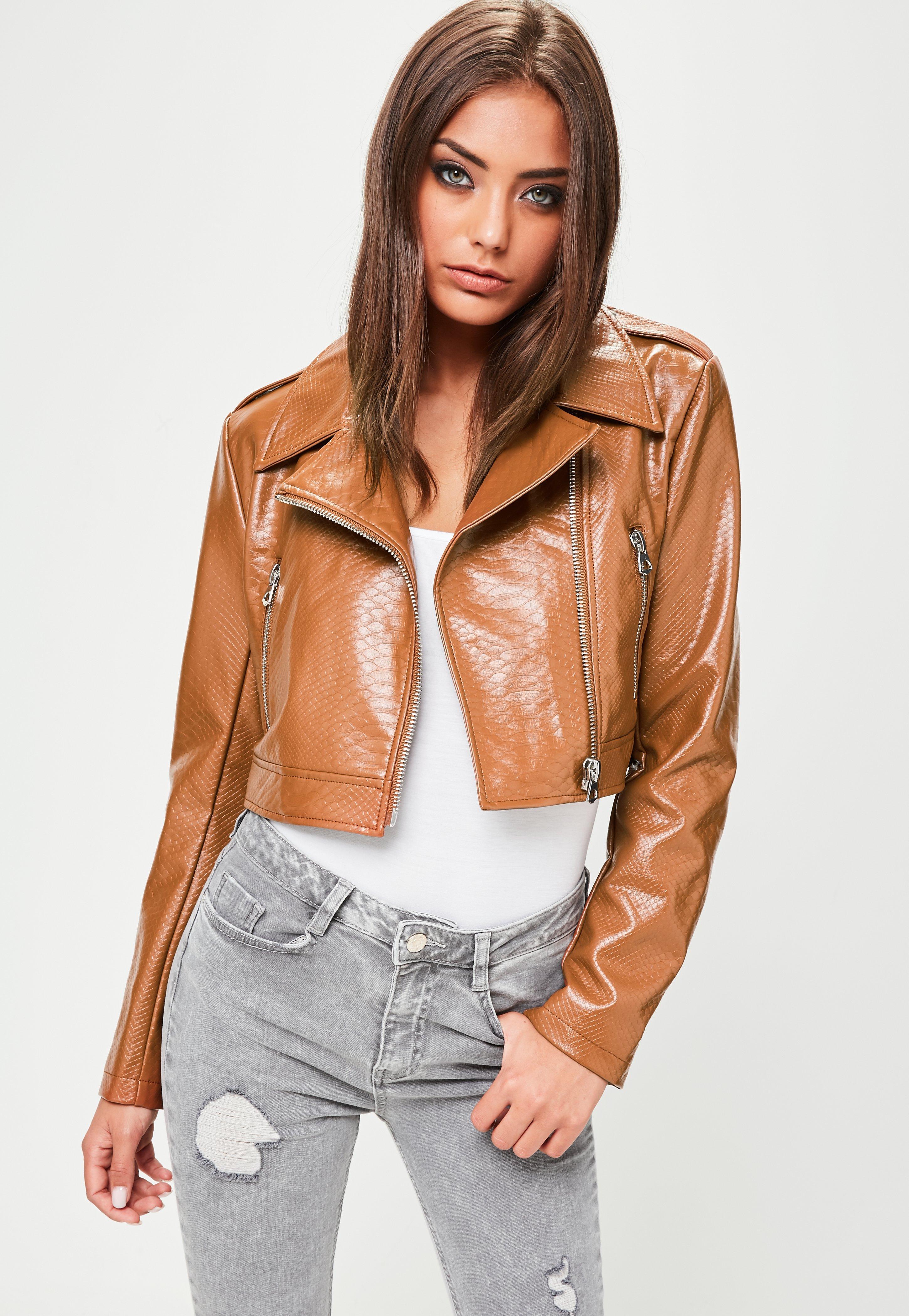 Lyst Missguided Tan Cropped Faux Snake Biker Jacket In Brown Missguided Brown Tan Cropped Faux Snake Biker Jacket Lyst View Fullscreen