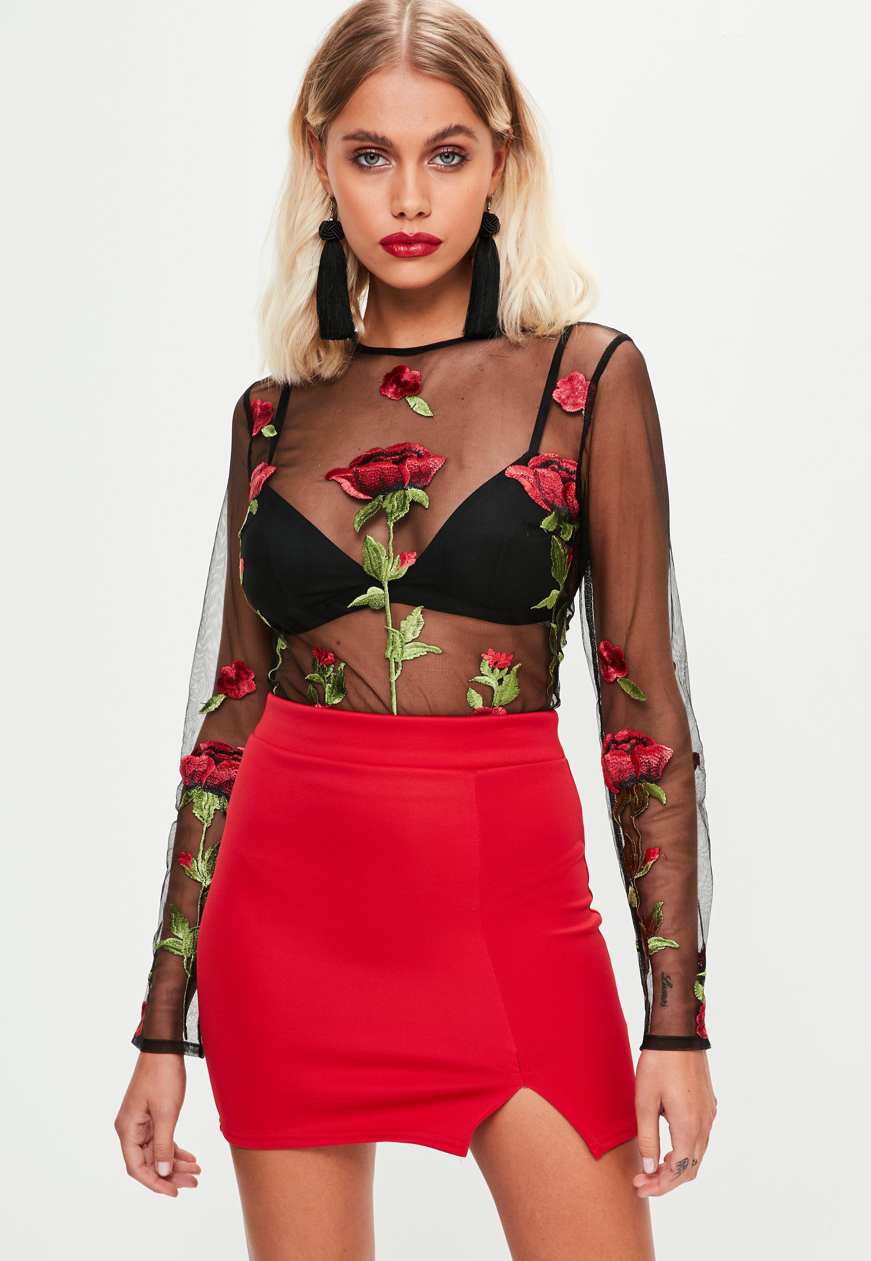 Lyst Missguided Black Floral Mesh Bodysuit In Black