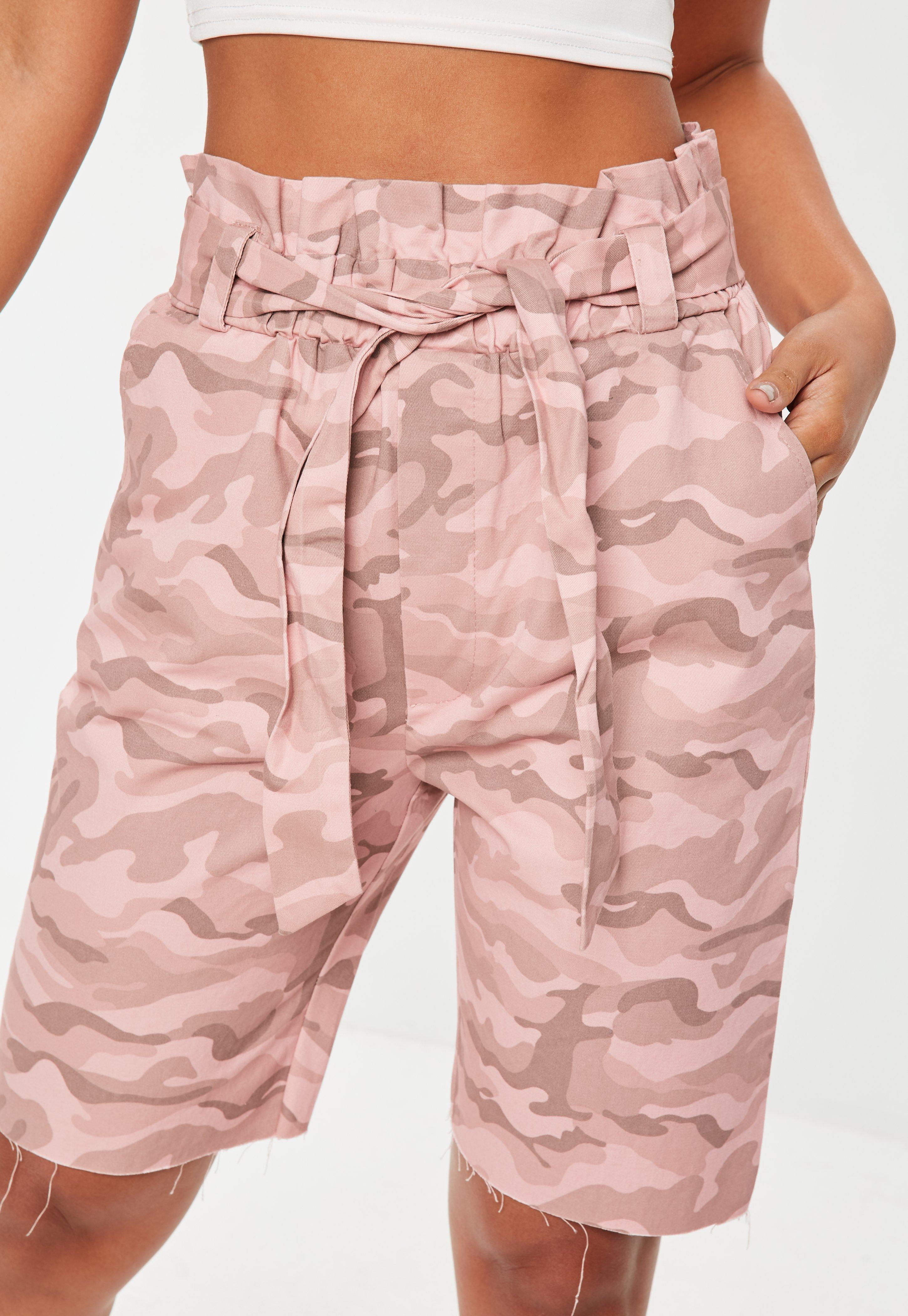Missguided Pink Camo Paper Bag Waist Long Short In Lyst View Fullscreen