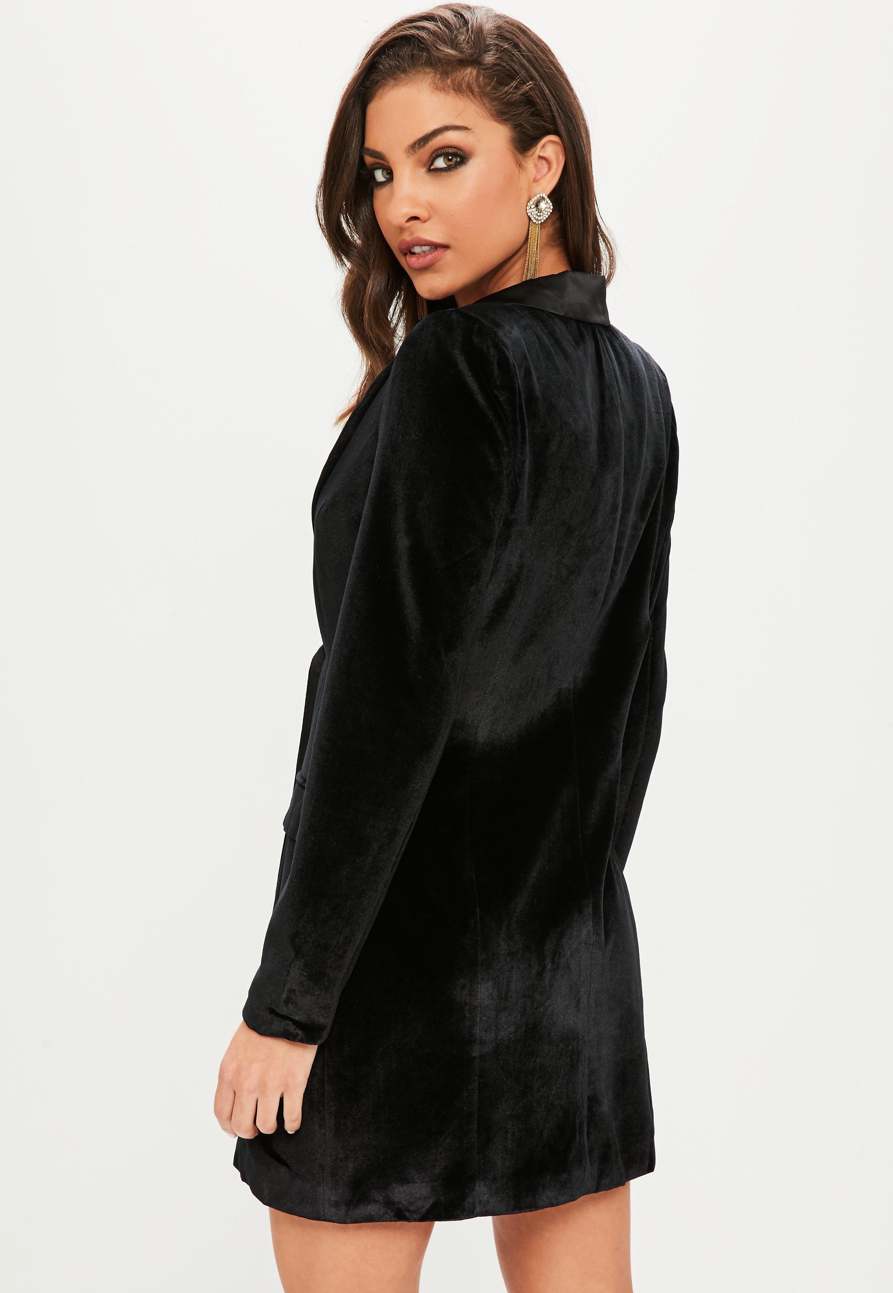 Missguided Black Velvet Button Detail Blazer Dress Lyst