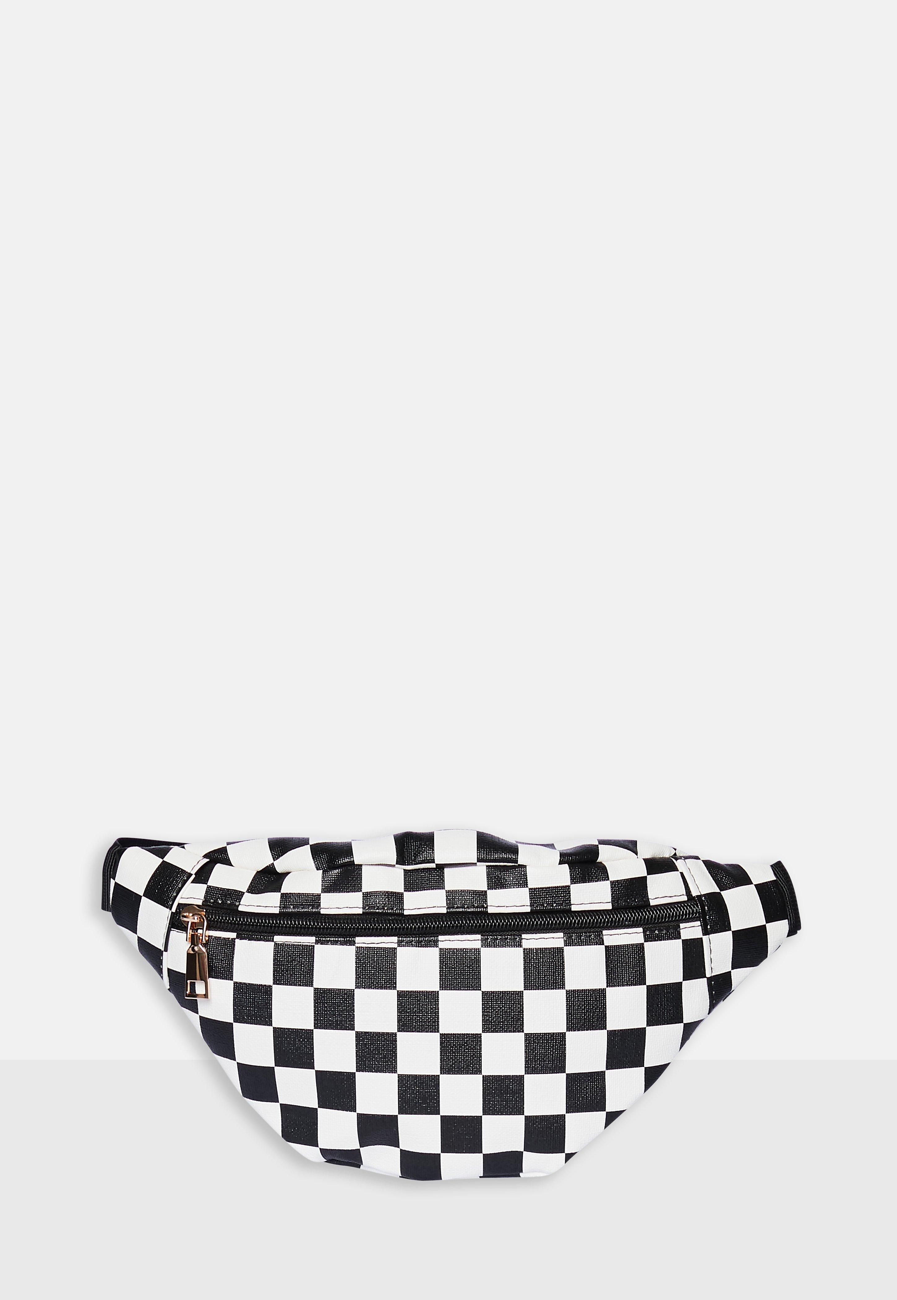 black and white checkerboard bum bag