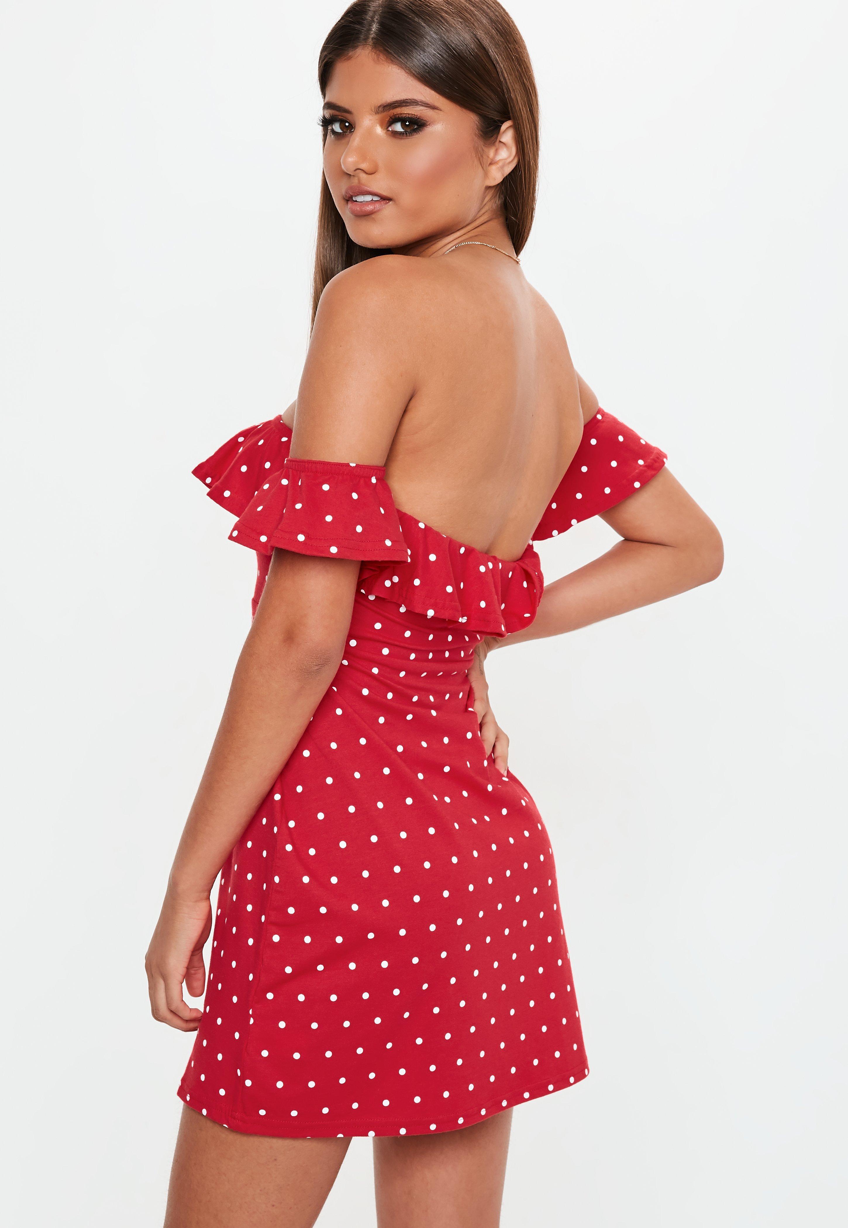 red polka dot bardot top