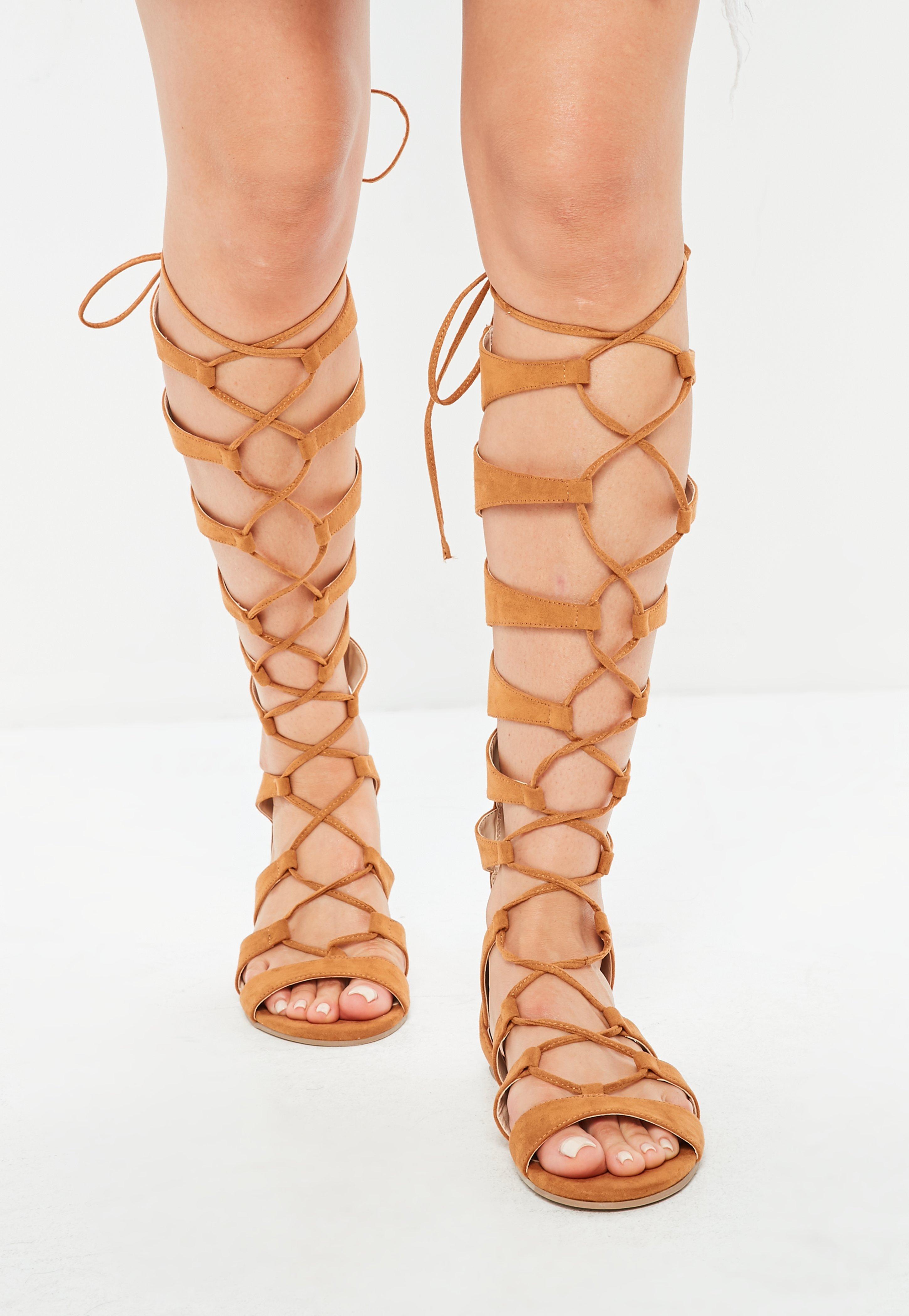 Missguided Brown Multi Strap High Leg Gladiator Sandals - Lyst