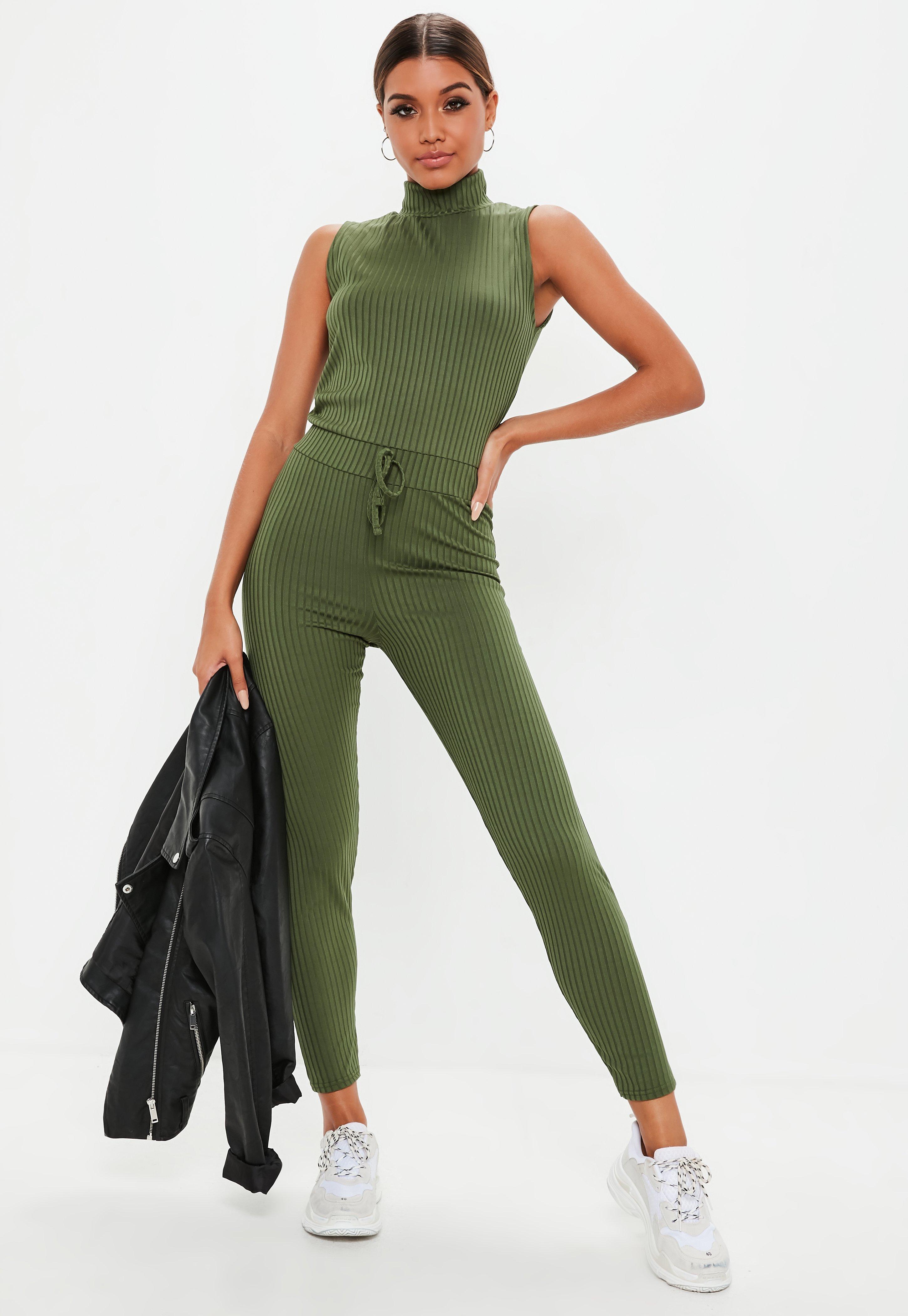 Green ribbed jumpsuit Clearance