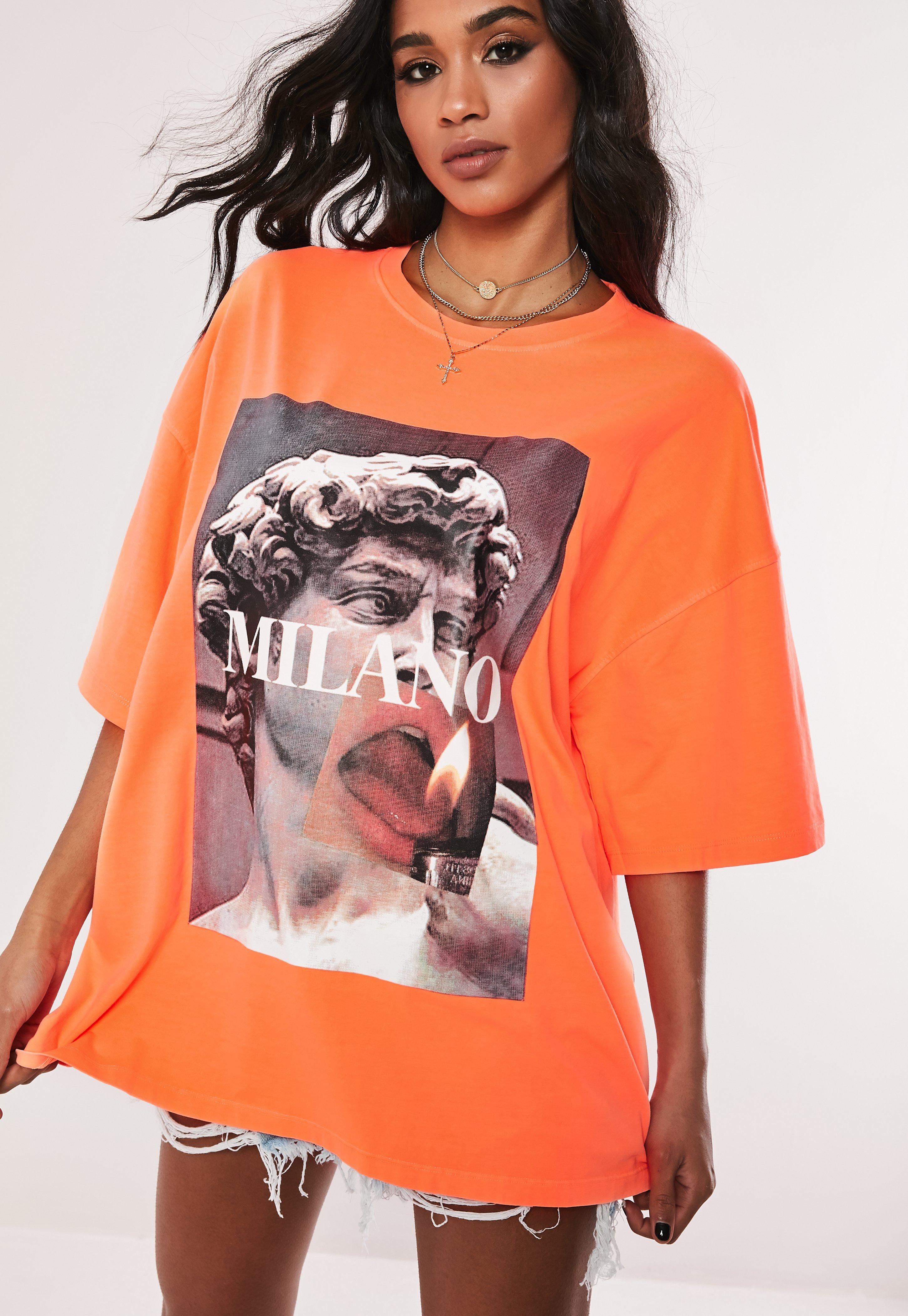 Missguided Cotton Neon Orange Milano Graphic Oversized T Shirt - Lyst