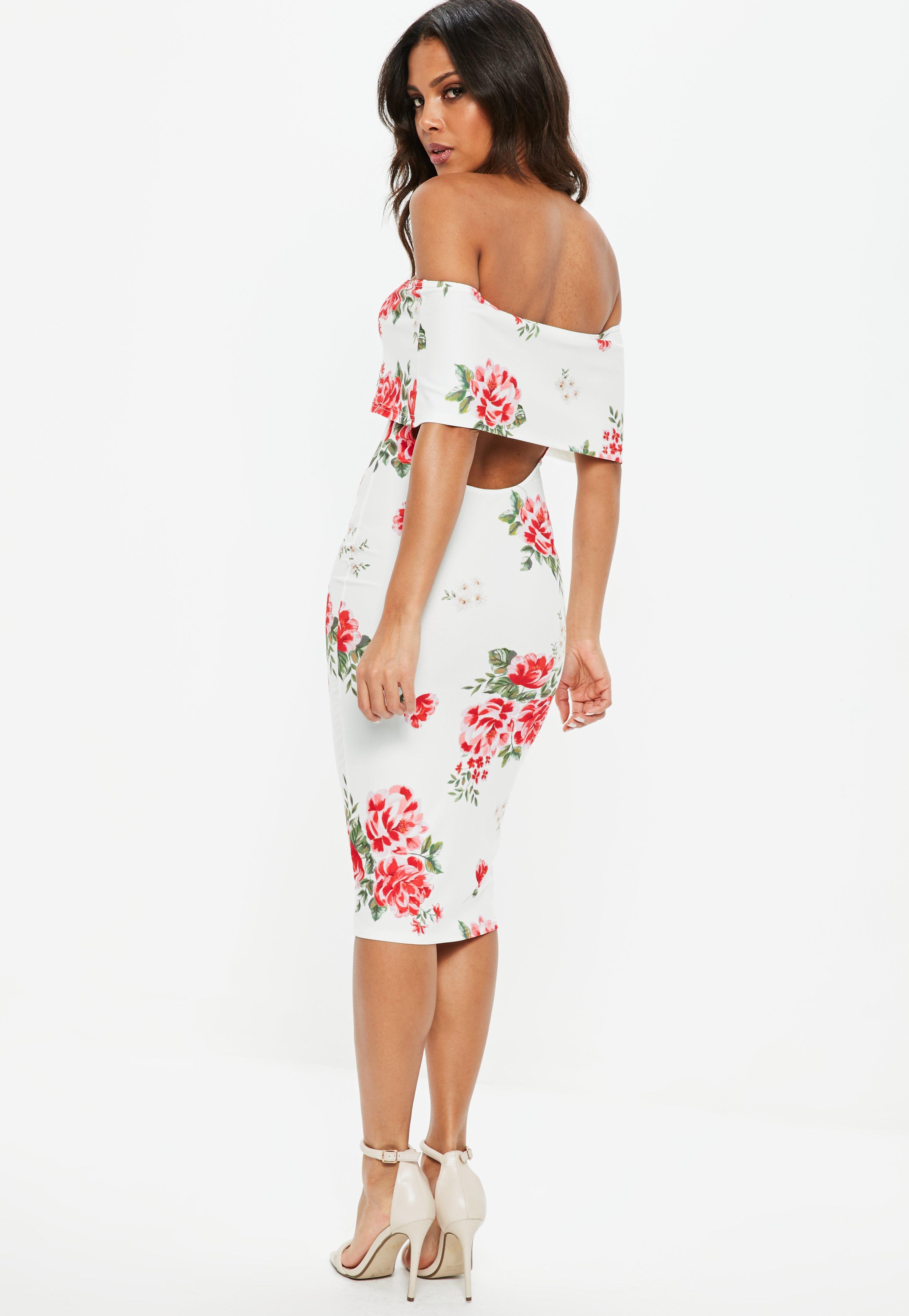 Missguided Synthetic White Floral Bandeau Midi Dress - Lyst