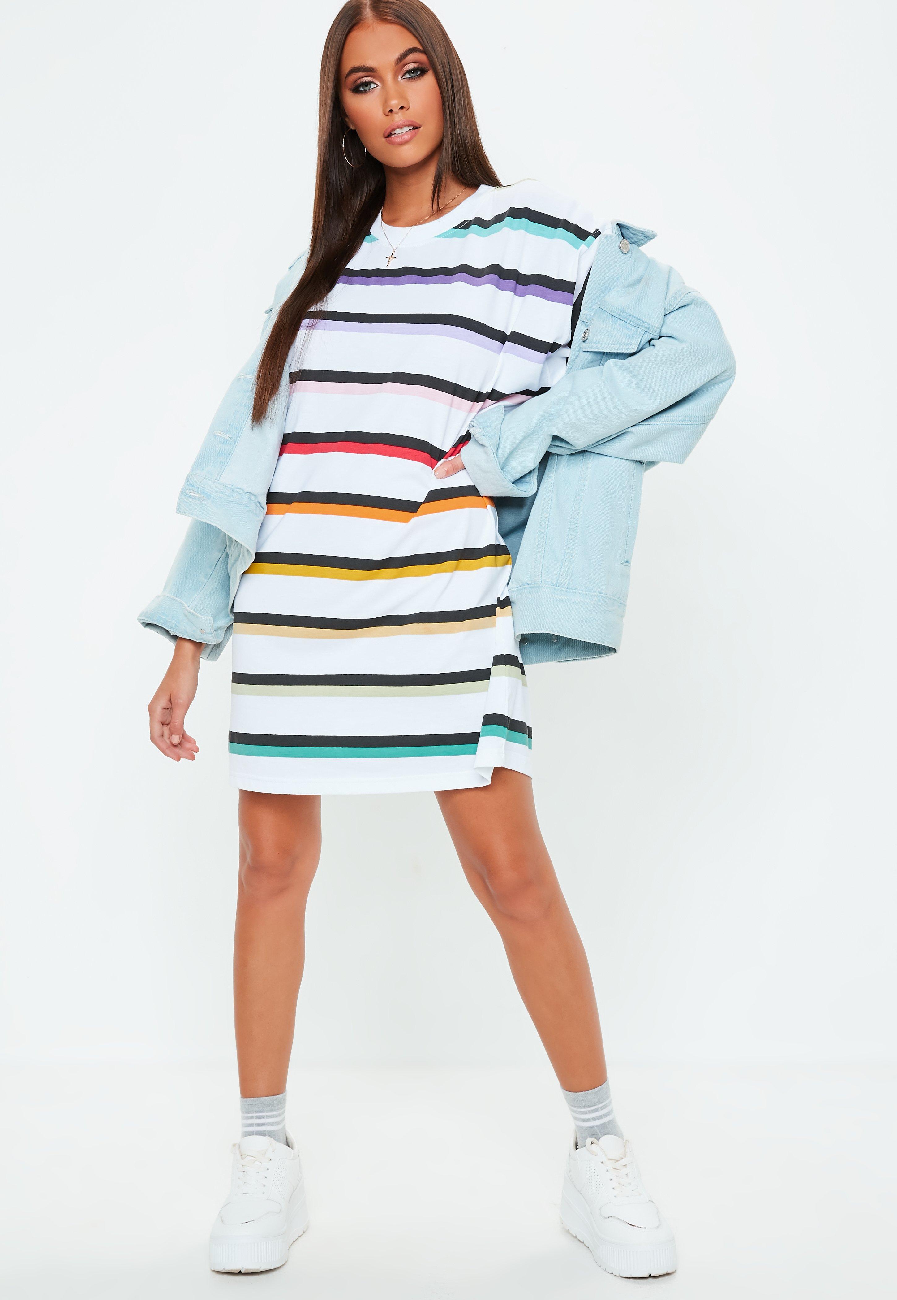 white rainbow t shirt dress