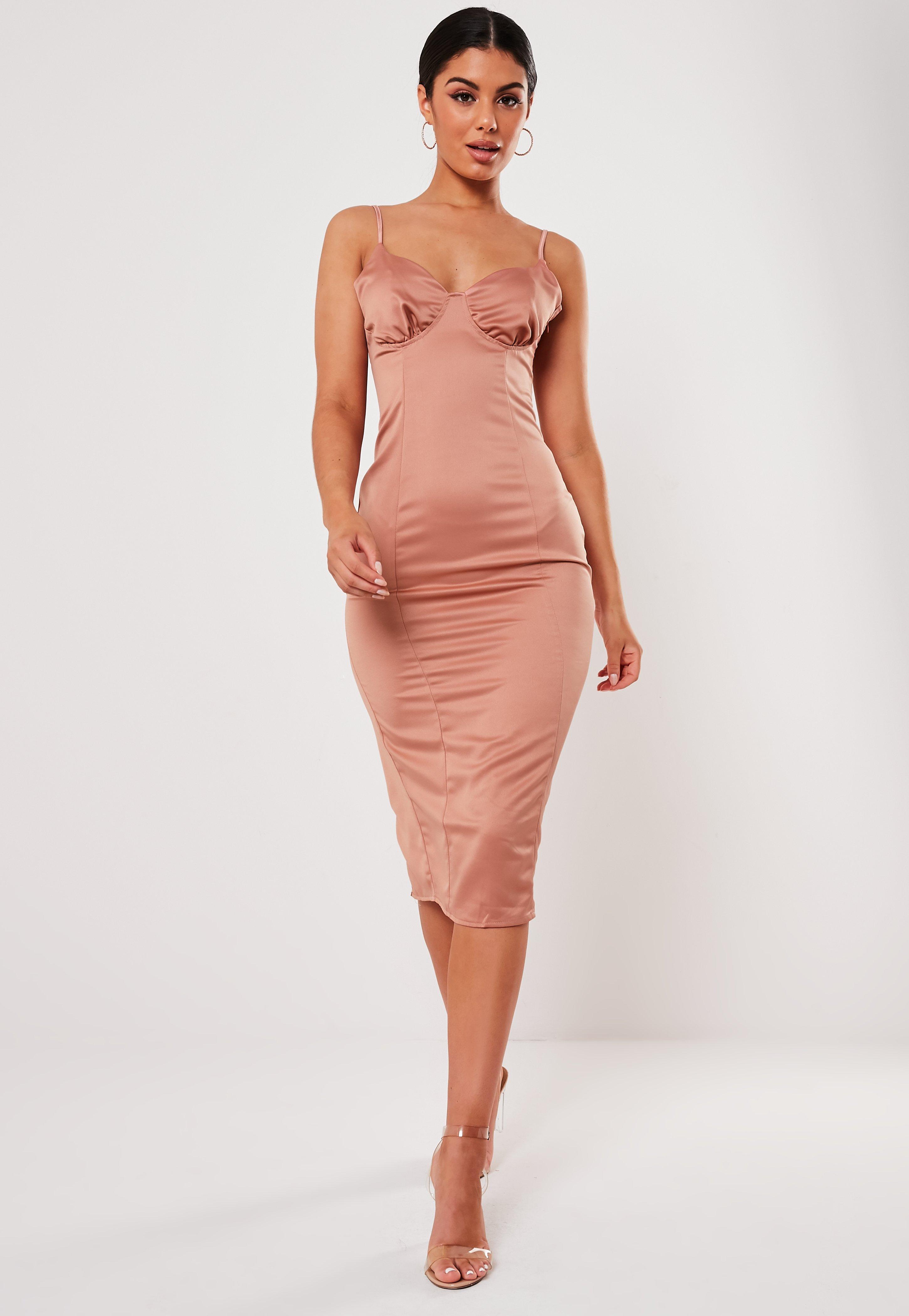 rose satin midi dress