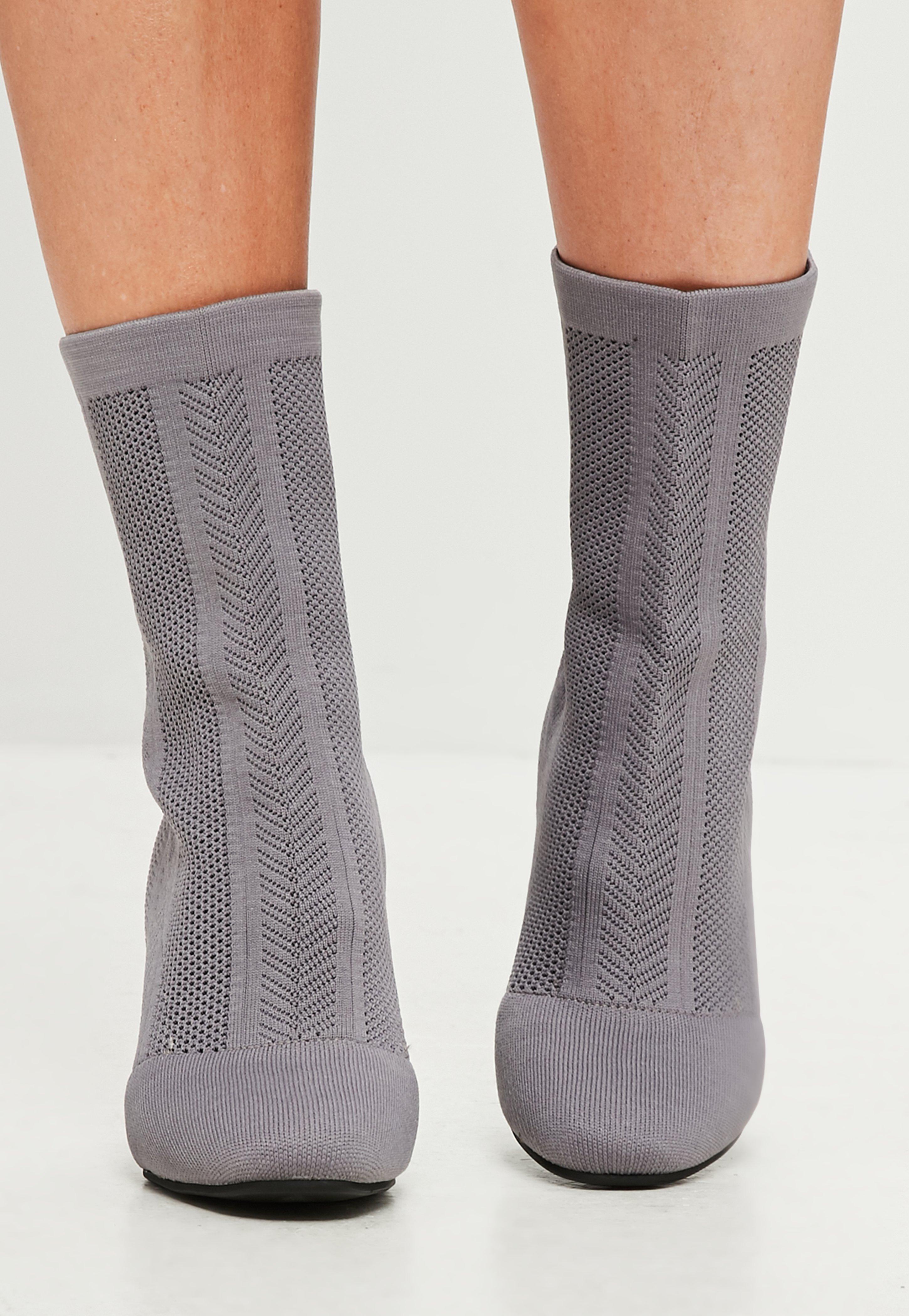 boots ankle sock gray knitted missguided shoes