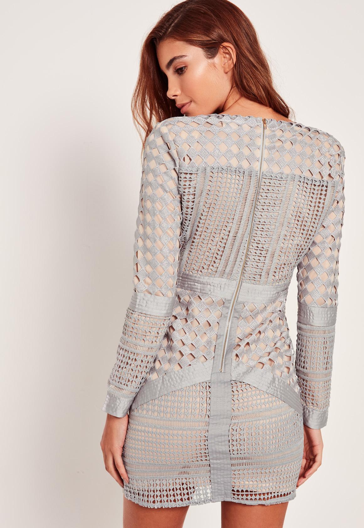 grey lace bodycon dress