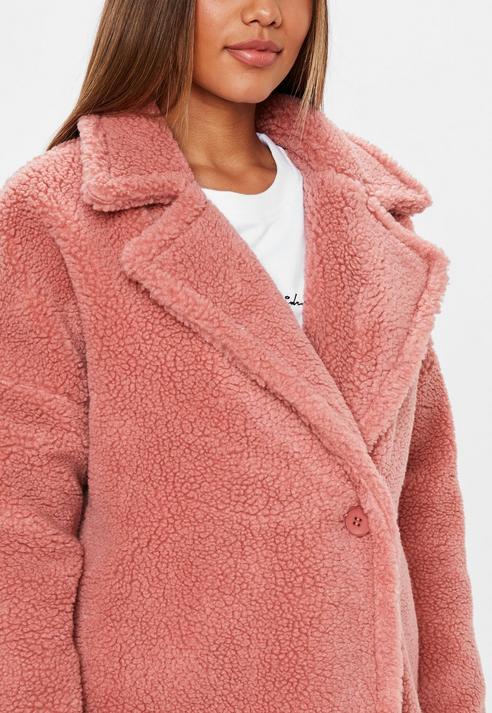 pink borg teddy coat