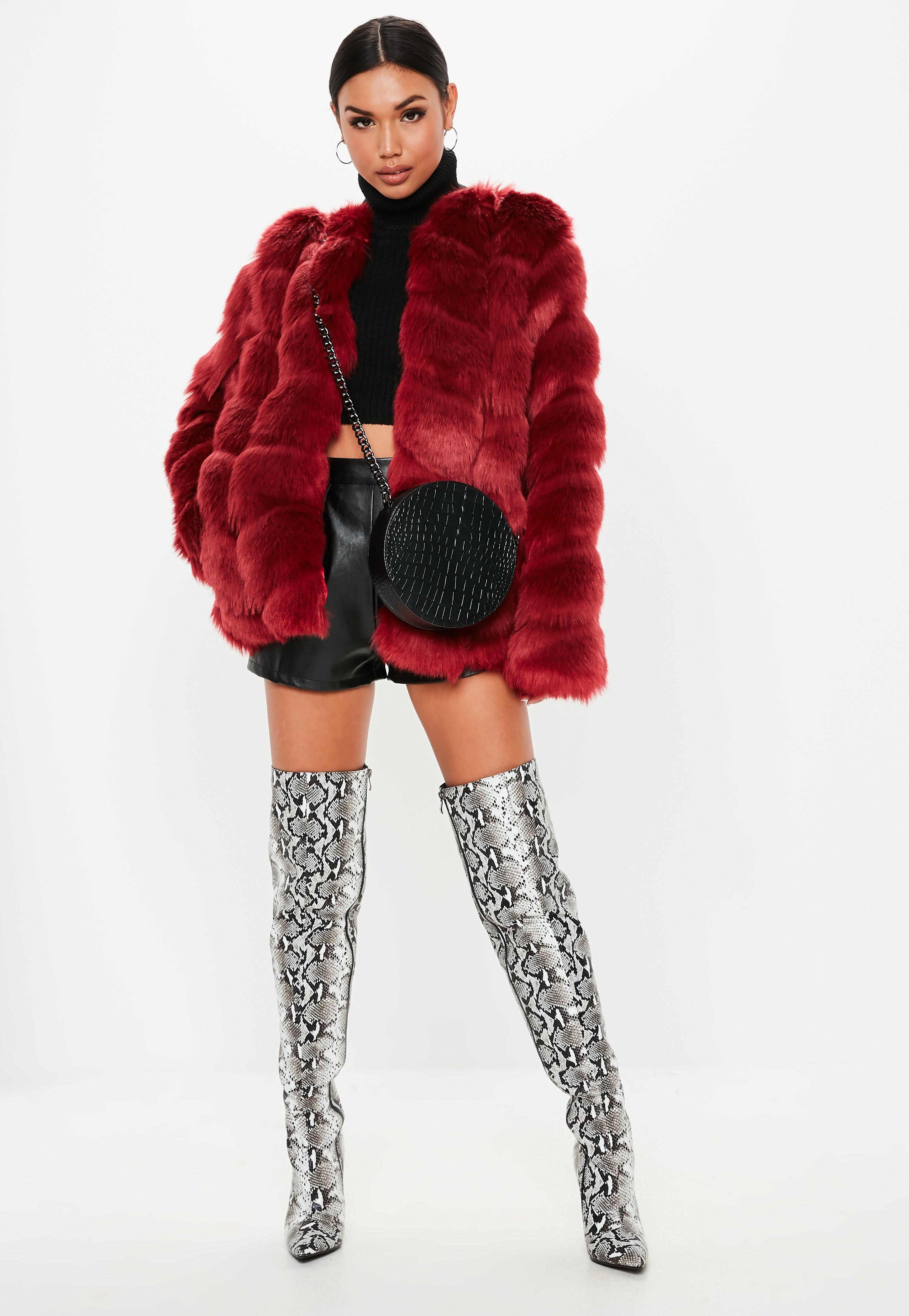 red bubble fur coat