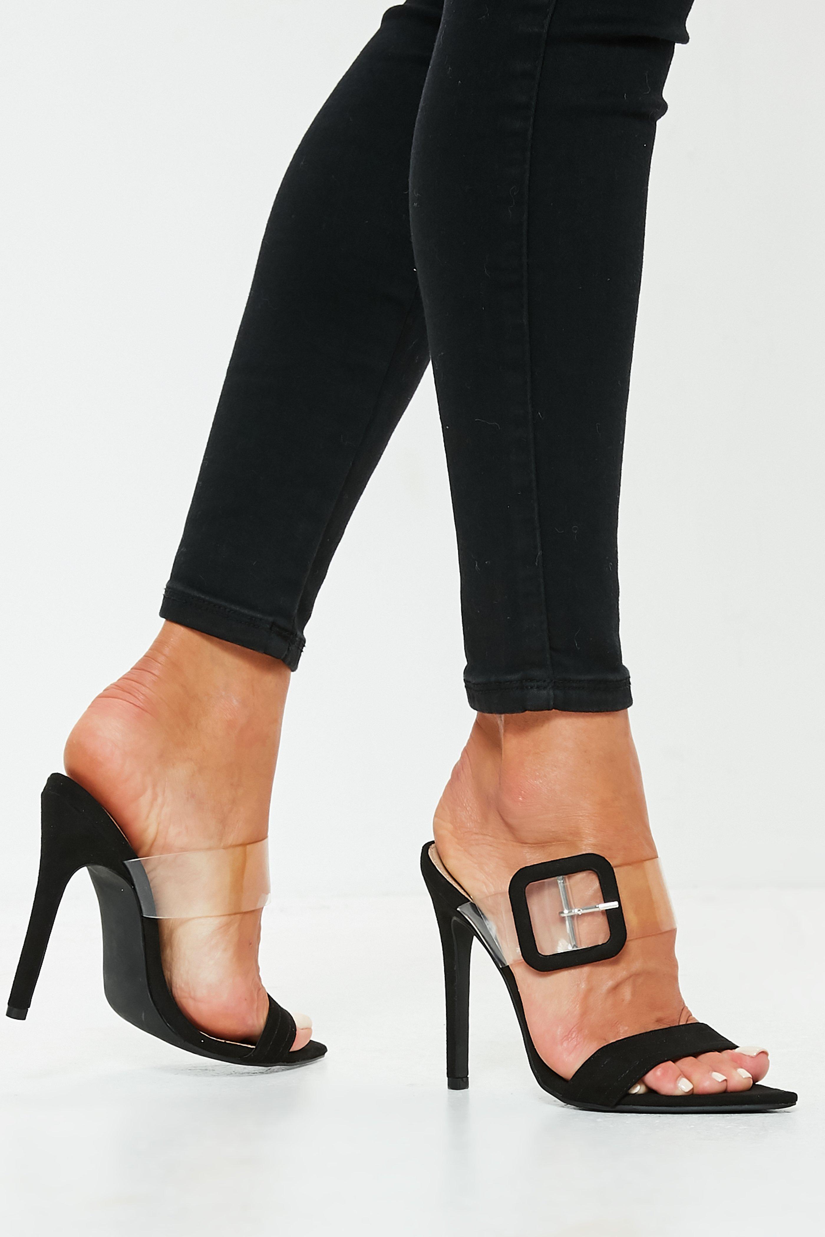 black clear mule heels