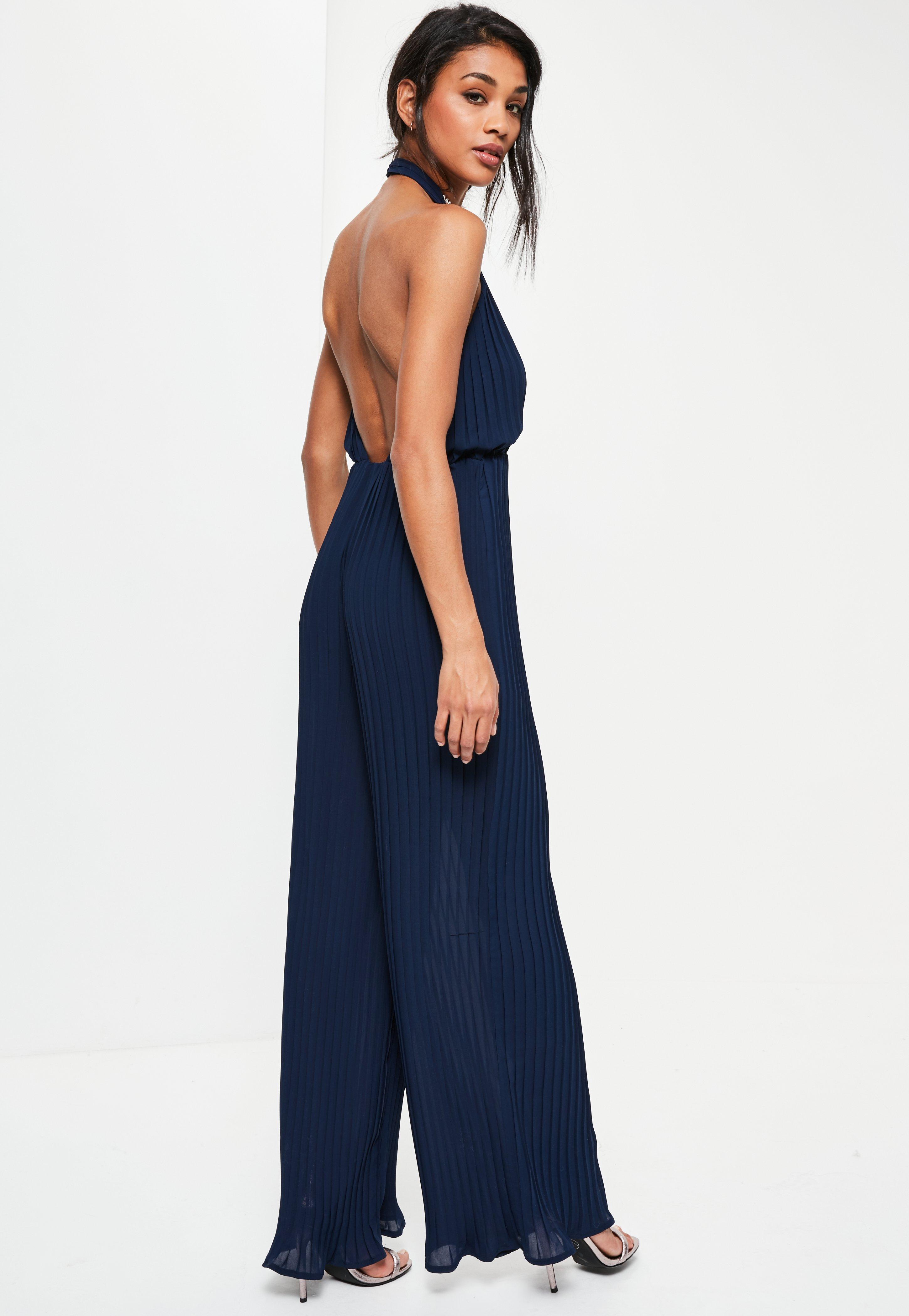 navy pleated jumpsuit